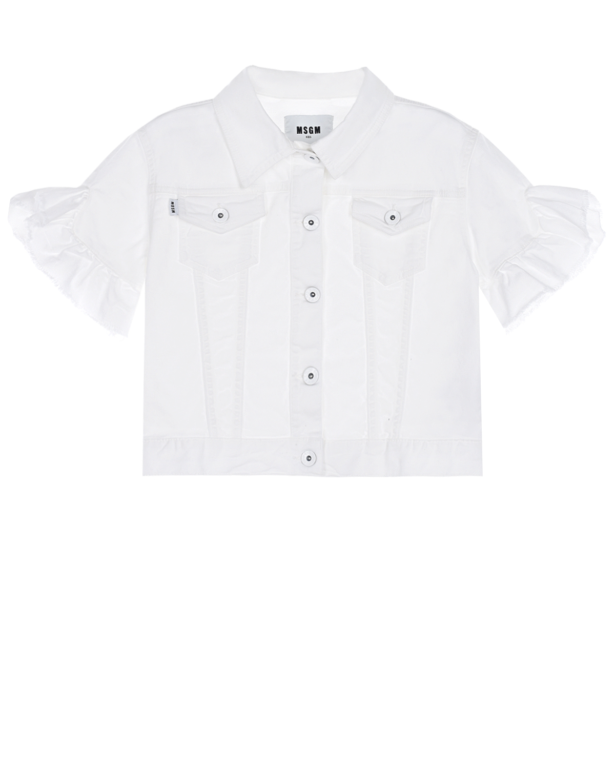 Белая джинсовая куртка с оборками на рукавах MSGM детская, размер 140, цвет белый