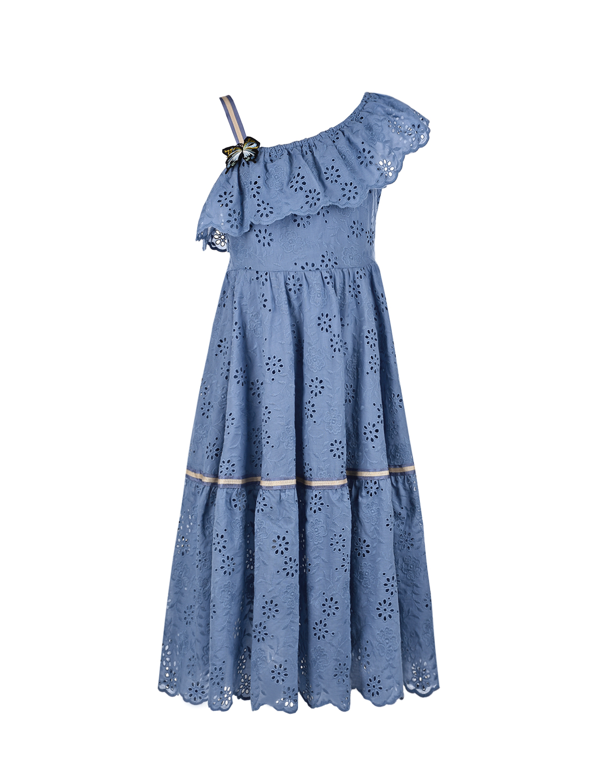 Платье на одно плечо с английской вышивкой Monnalisa детское, размер 140, цвет синий - фото 1