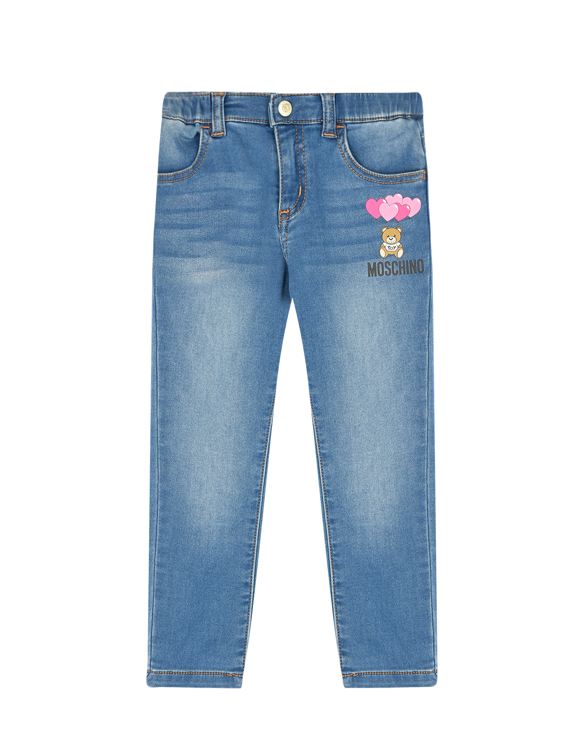 Голубые джинсы с принтом "медвежонок" Moschino детские - фото 1