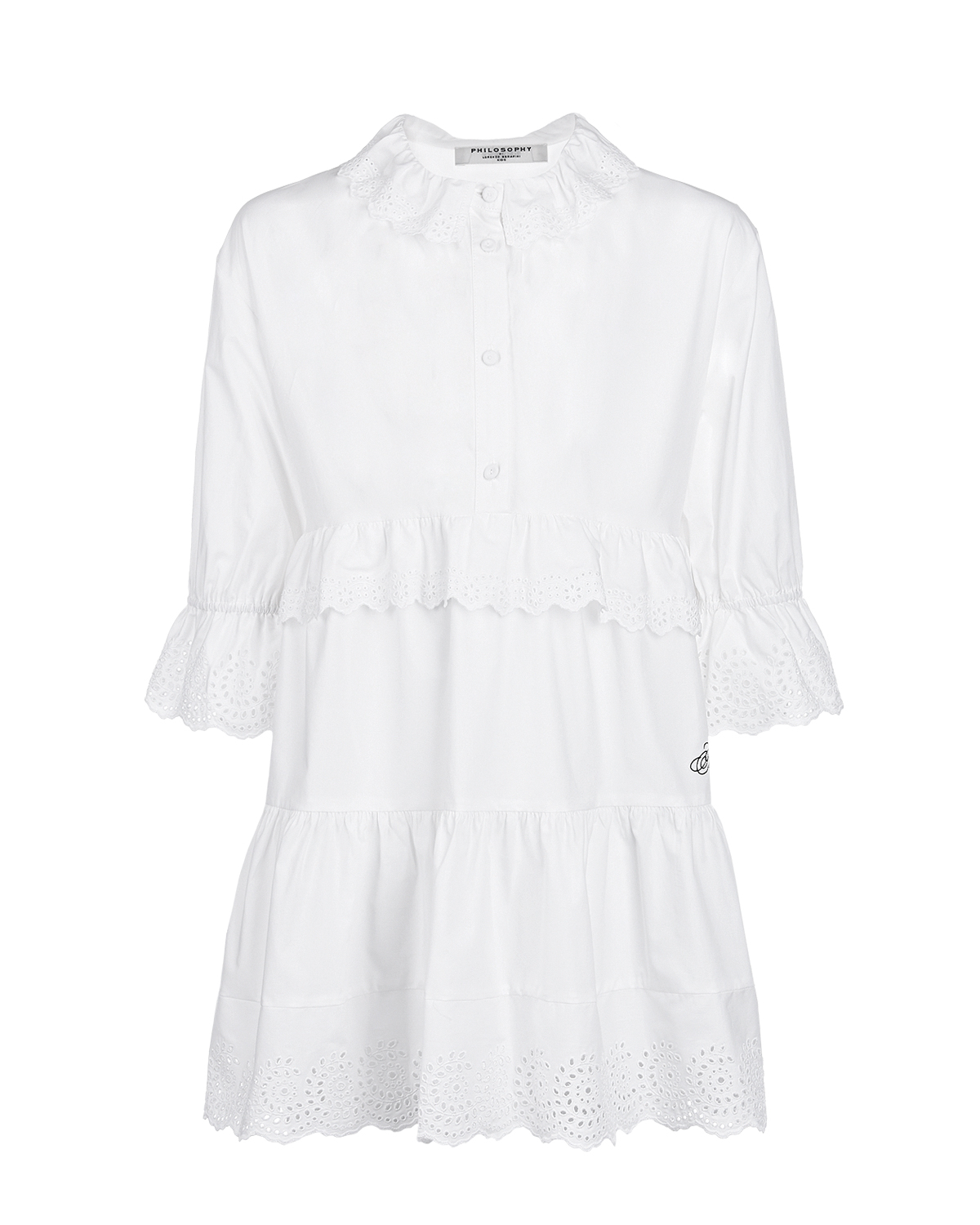 Белое платье с кружевом и оборками Philosophy детское, размер 140, цвет белый - фото 1
