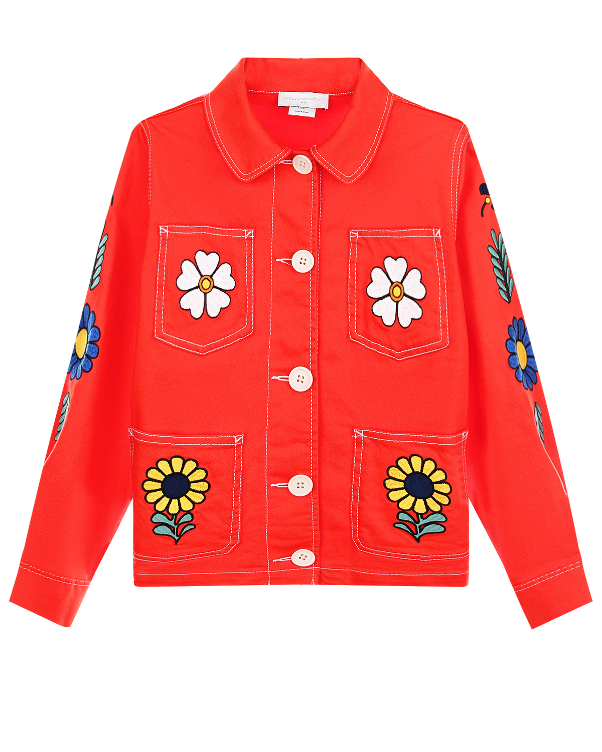 Красная джинсовая куртка с вышивкой Stella McCartney детская - фото 1