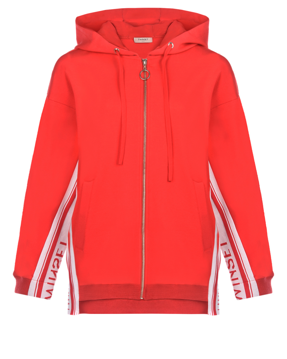 

Красная толстовка-худи с лампасами TWINSET, Красный, Красная толстовка-худи с лампасами TWINSET