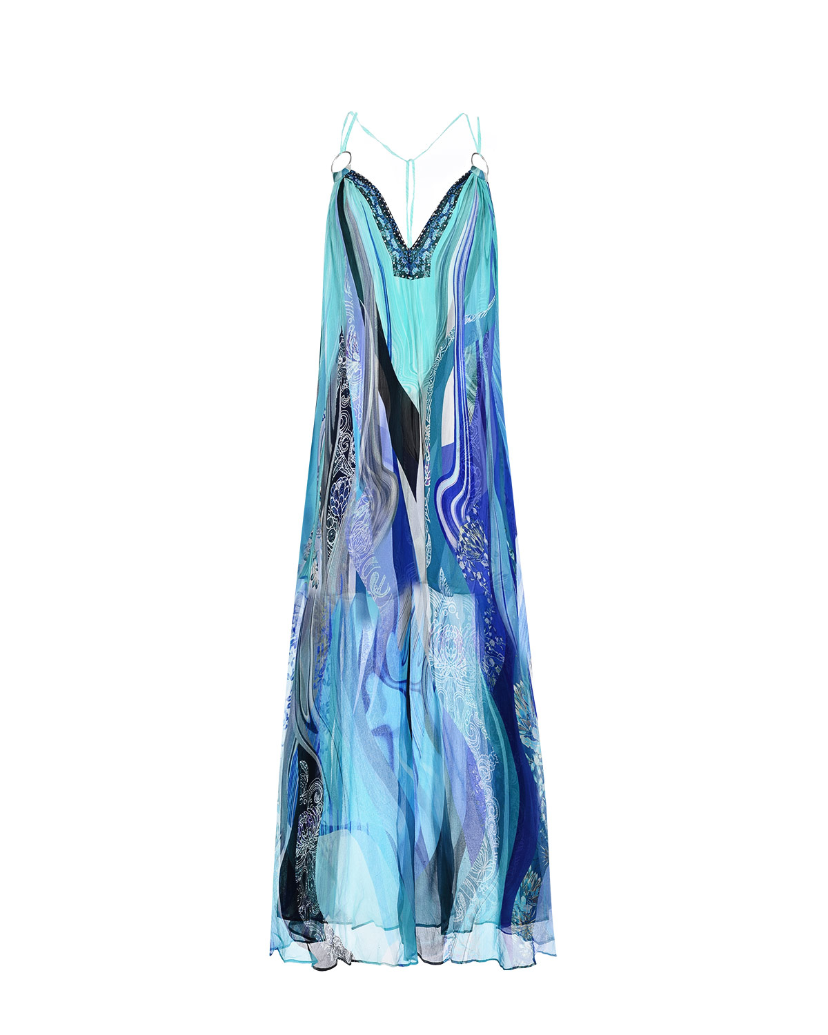 Платье с глубоким вырезом и отделкой стразами Camilla, размер unica, цвет голубой - фото 1