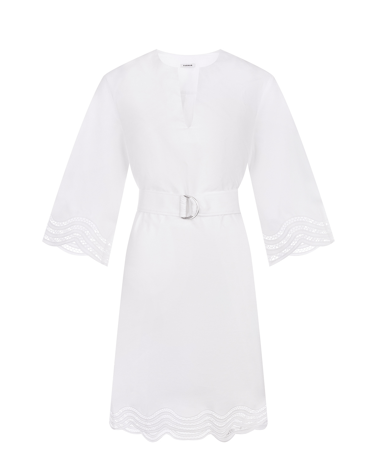 Платье с поясом и кружевной отделкой Parosh, размер 40, цвет белый - фото 1