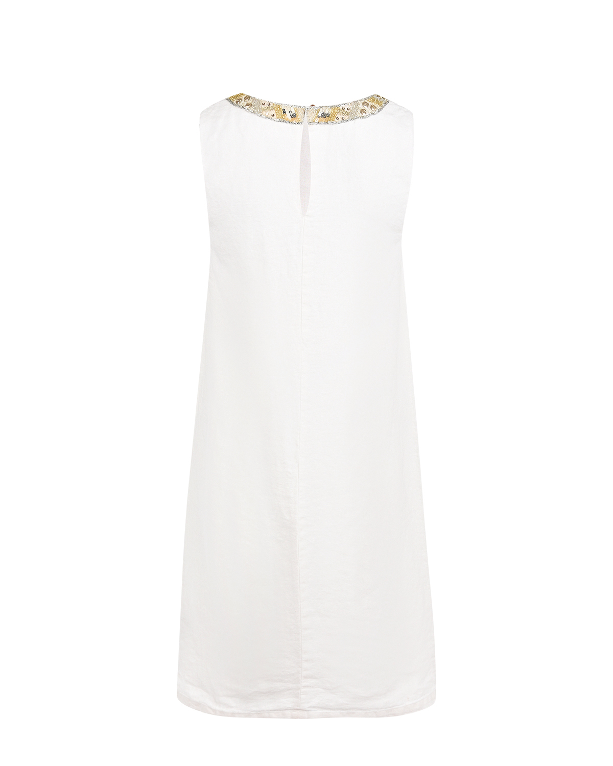 Белое платье с V-образным вырезом и декором 120% Lino, размер 46, цвет белый - фото 5