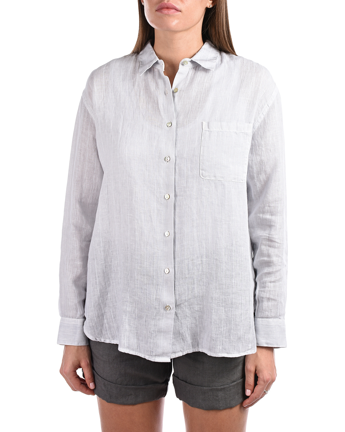 Рубашка свободного кроя с карманом 120% Lino, размер 42, цвет серый - фото 6