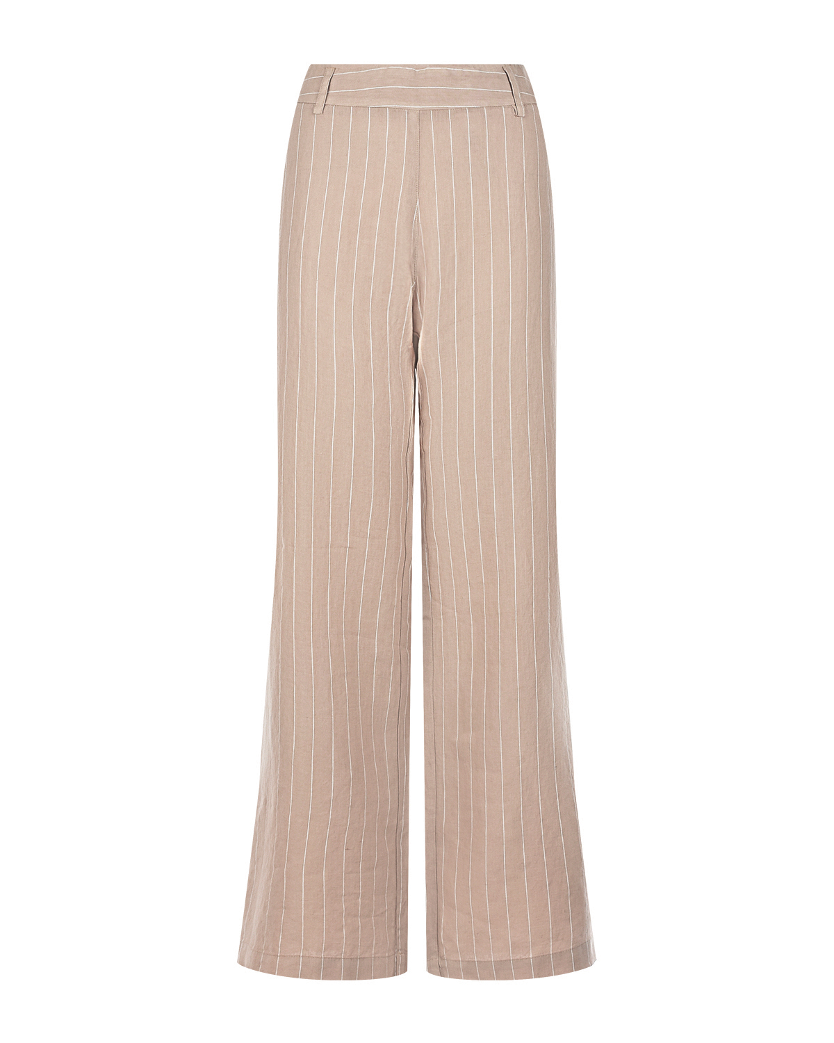 Бежевые брюки в тонкую полоску 120% Lino, размер 42, цвет бежевый - фото 1