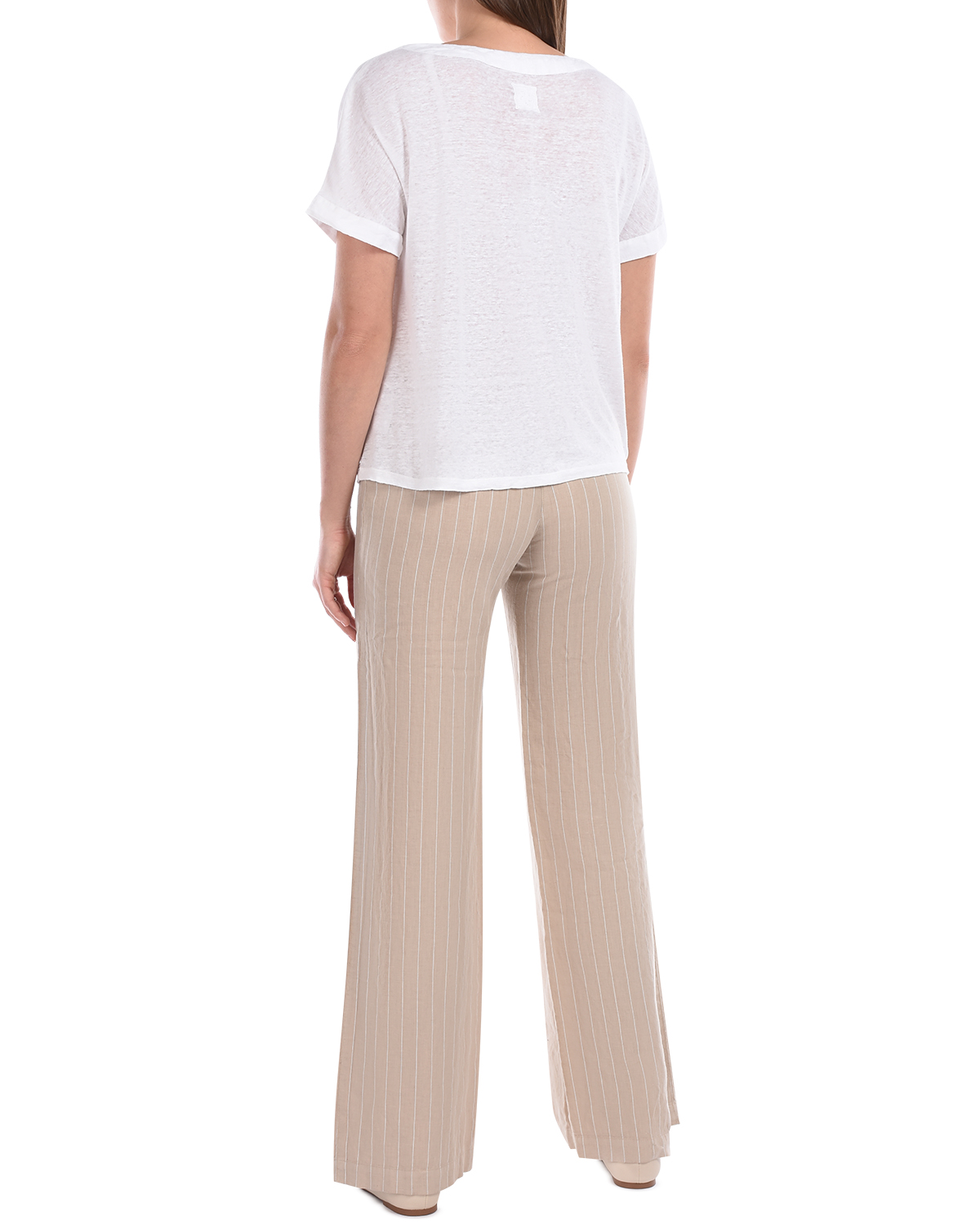 Бежевые брюки в тонкую полоску 120% Lino, размер 42, цвет бежевый - фото 3