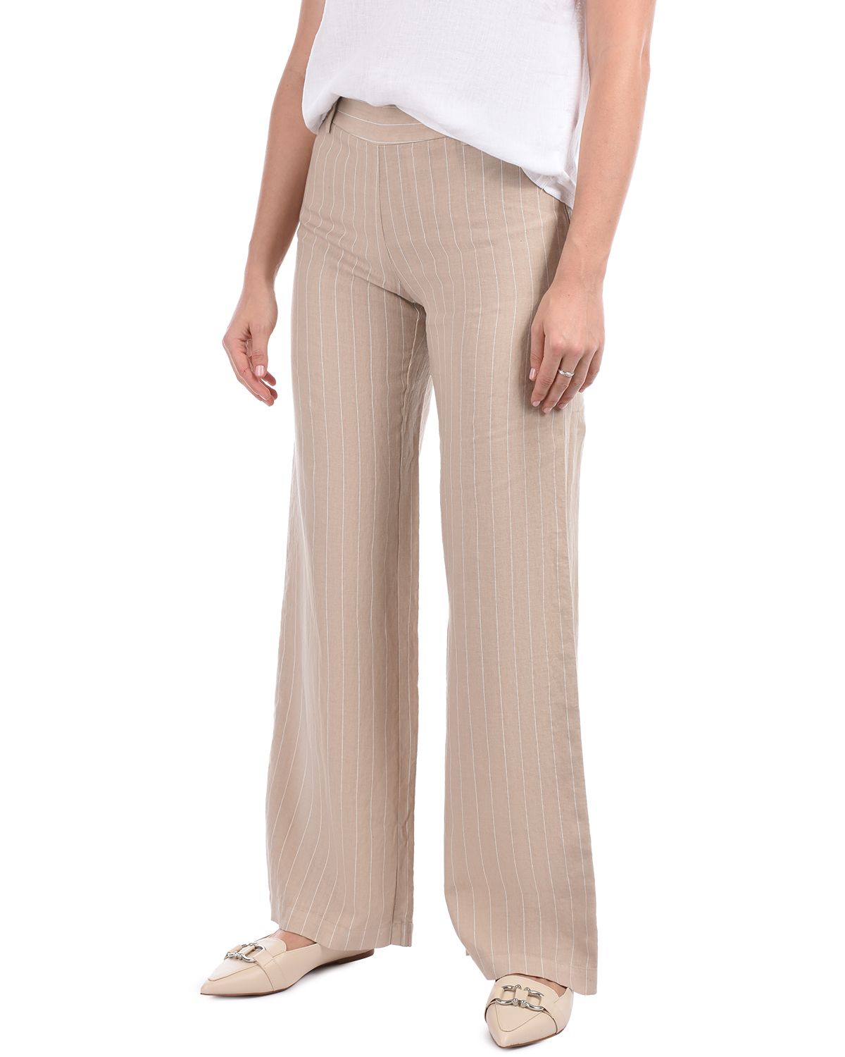 Бежевые брюки в тонкую полоску 120% Lino, размер 42, цвет бежевый - фото 6