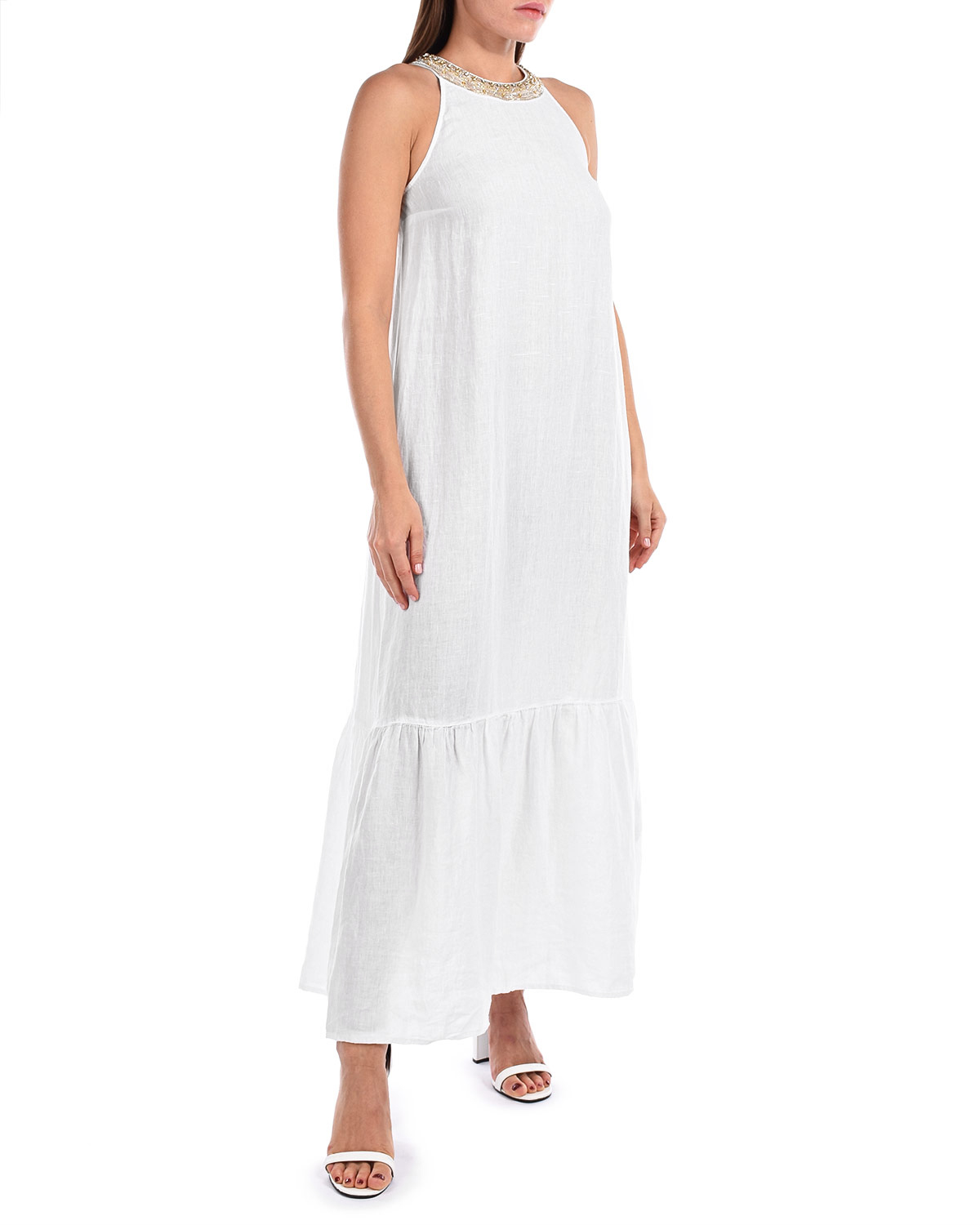 Белое платье со стразами 120% Lino, размер 42, цвет белый - фото 2