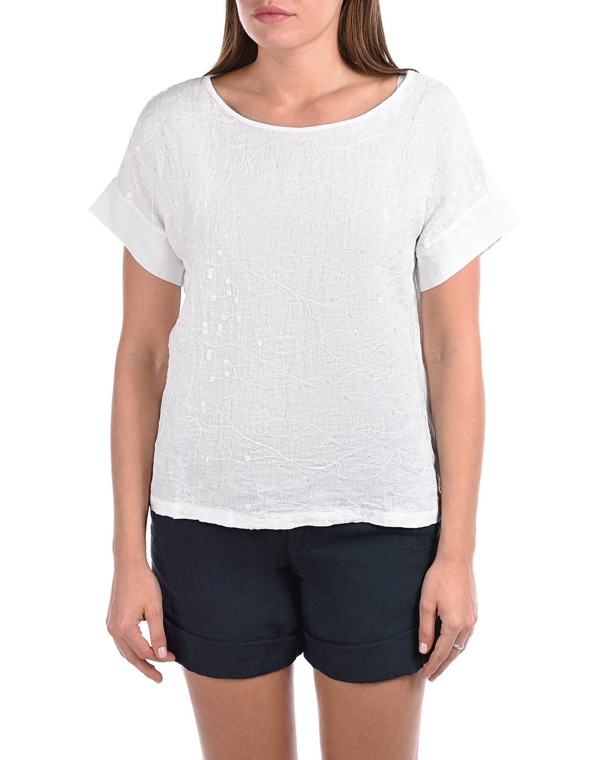 Белая блуза с пайетками 120% Lino, размер 40, цвет белый - фото 7