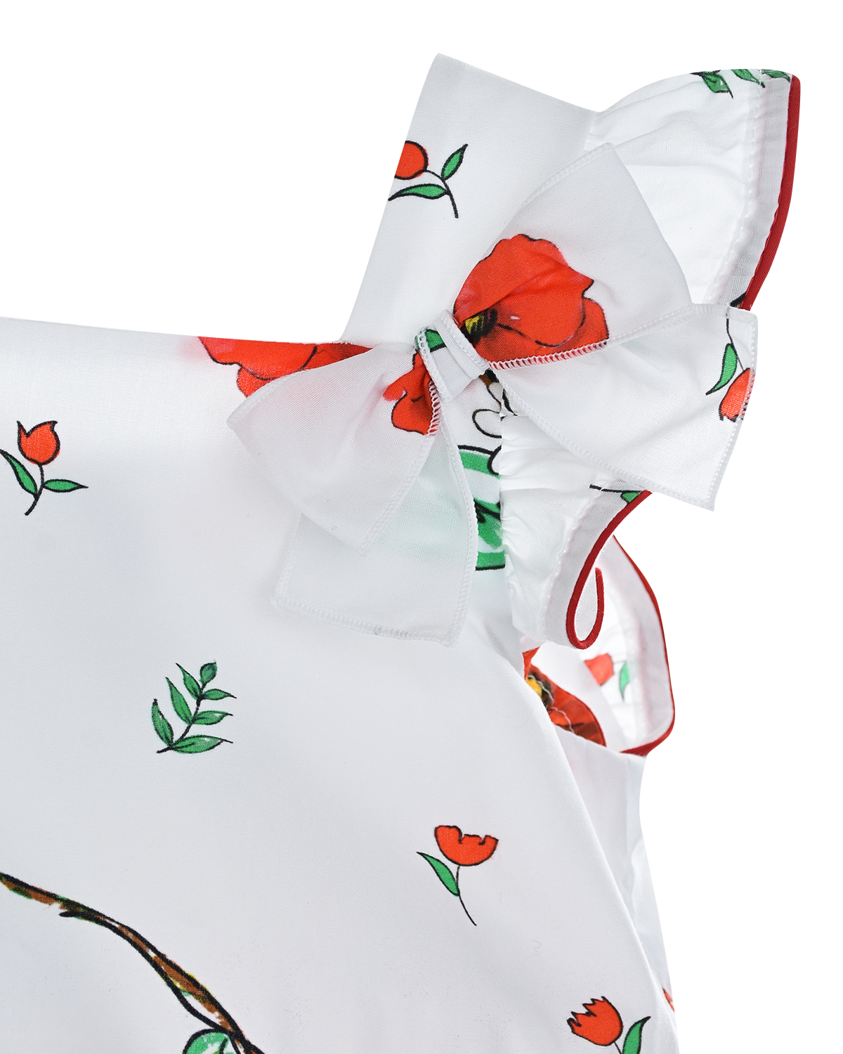 Белое платье с принтом "ромашки и маки" Aletta детское, размер 80, цвет мультиколор - фото 4