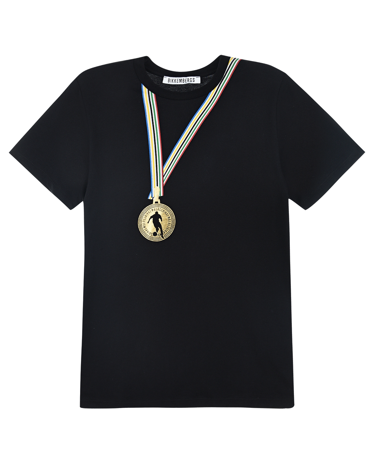 Черная футболка с принтом "медаль" Bikkembergs детская, размер 152, цвет черный - фото 1