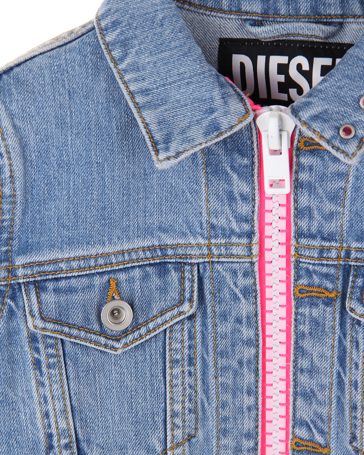 Укороченная джинсовая куртка Diesel детская, размер 176, цвет голубой - фото 3