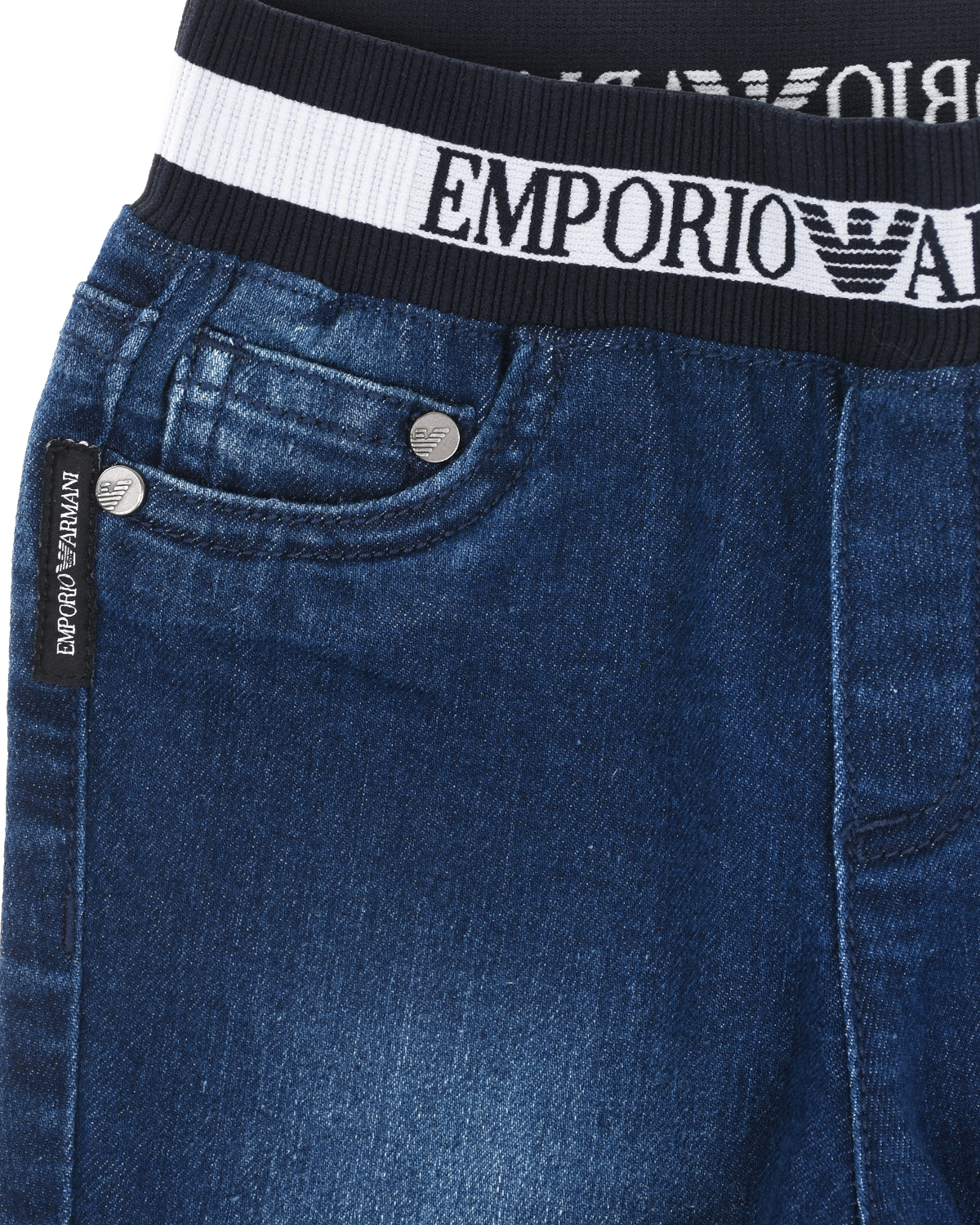 Синие джинсы с поясом-резинкой Emporio Armani детские - фото 3