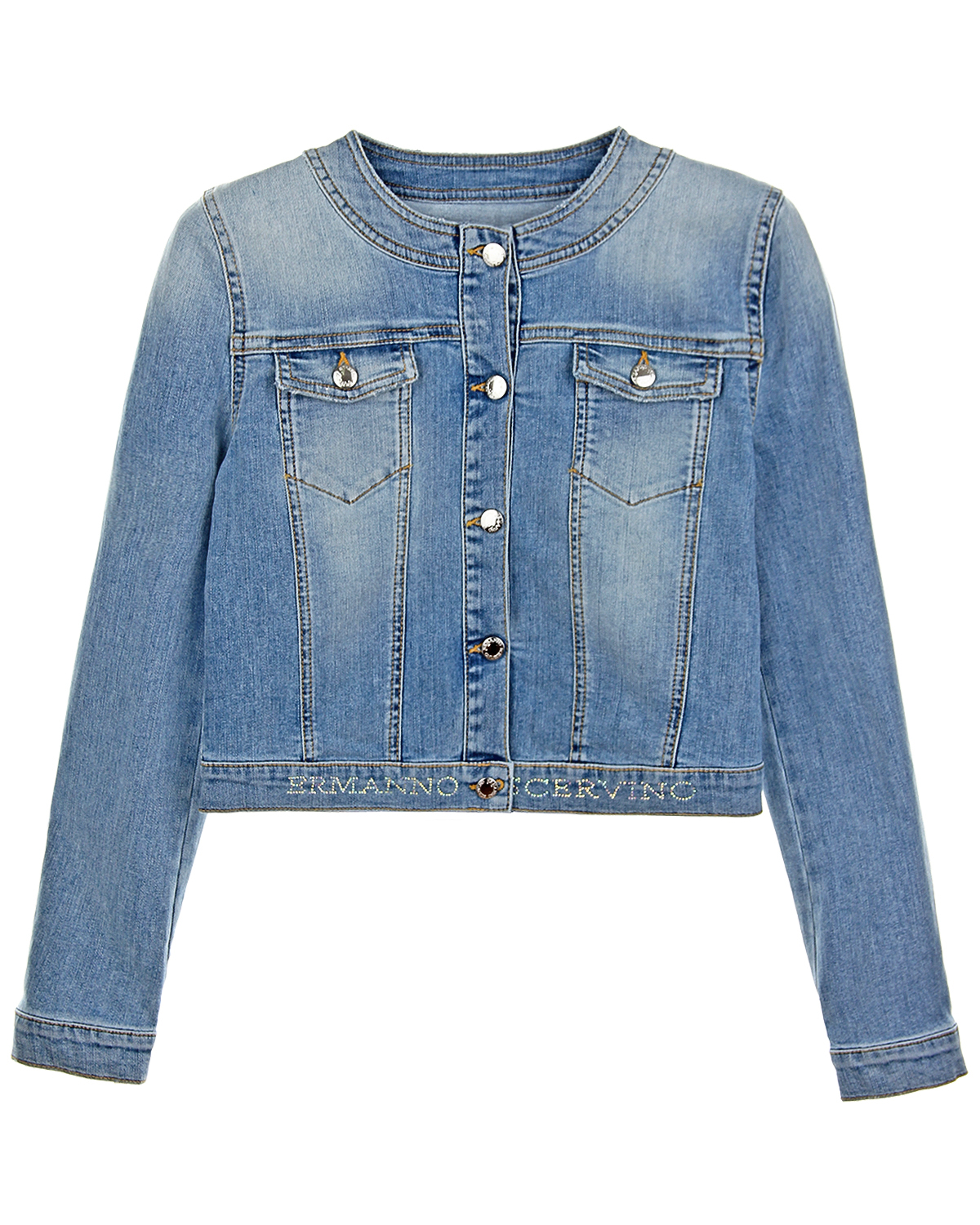 Голубая джинсовая куртка со стразами Ermanno Scervino детская, размер 128, цвет голубой