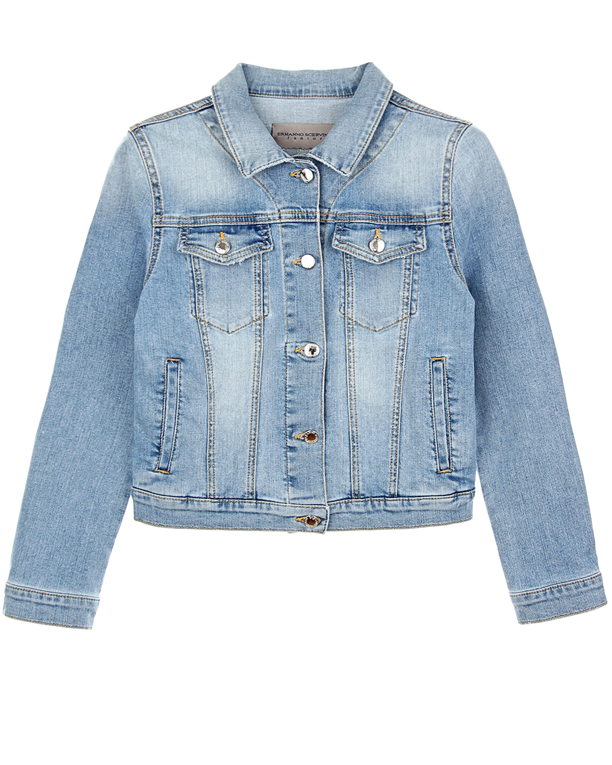 Джинсовая куртка со стразами Ermanno Scervino детская, размер 176, цвет голубой