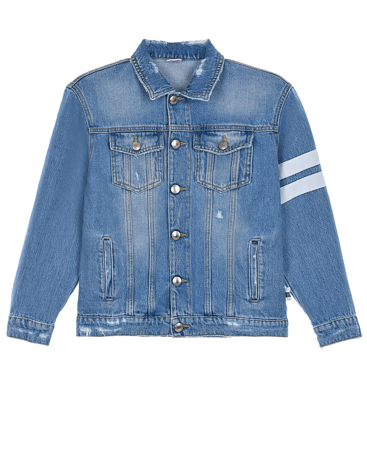 Джинсовая куртка из хлопка с логотипом на спинке GCDS детская, размер 140, цвет голубой