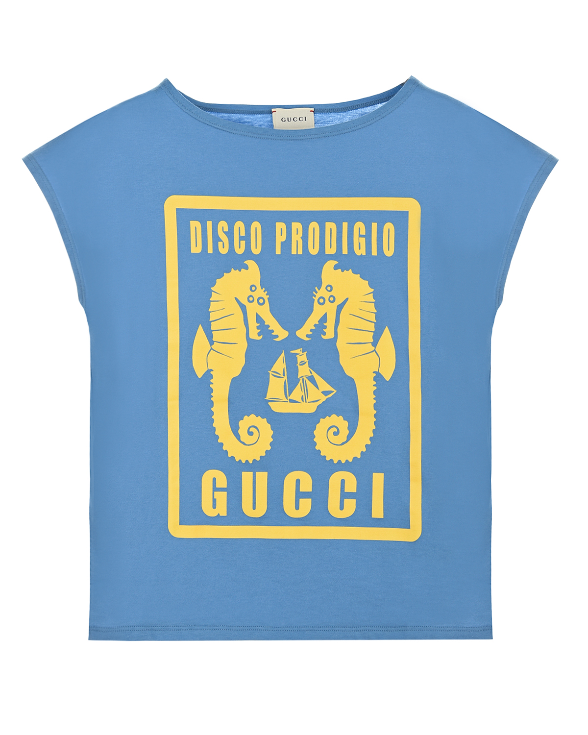 Голубая футболка с принтом "морские коньки" GUCCI