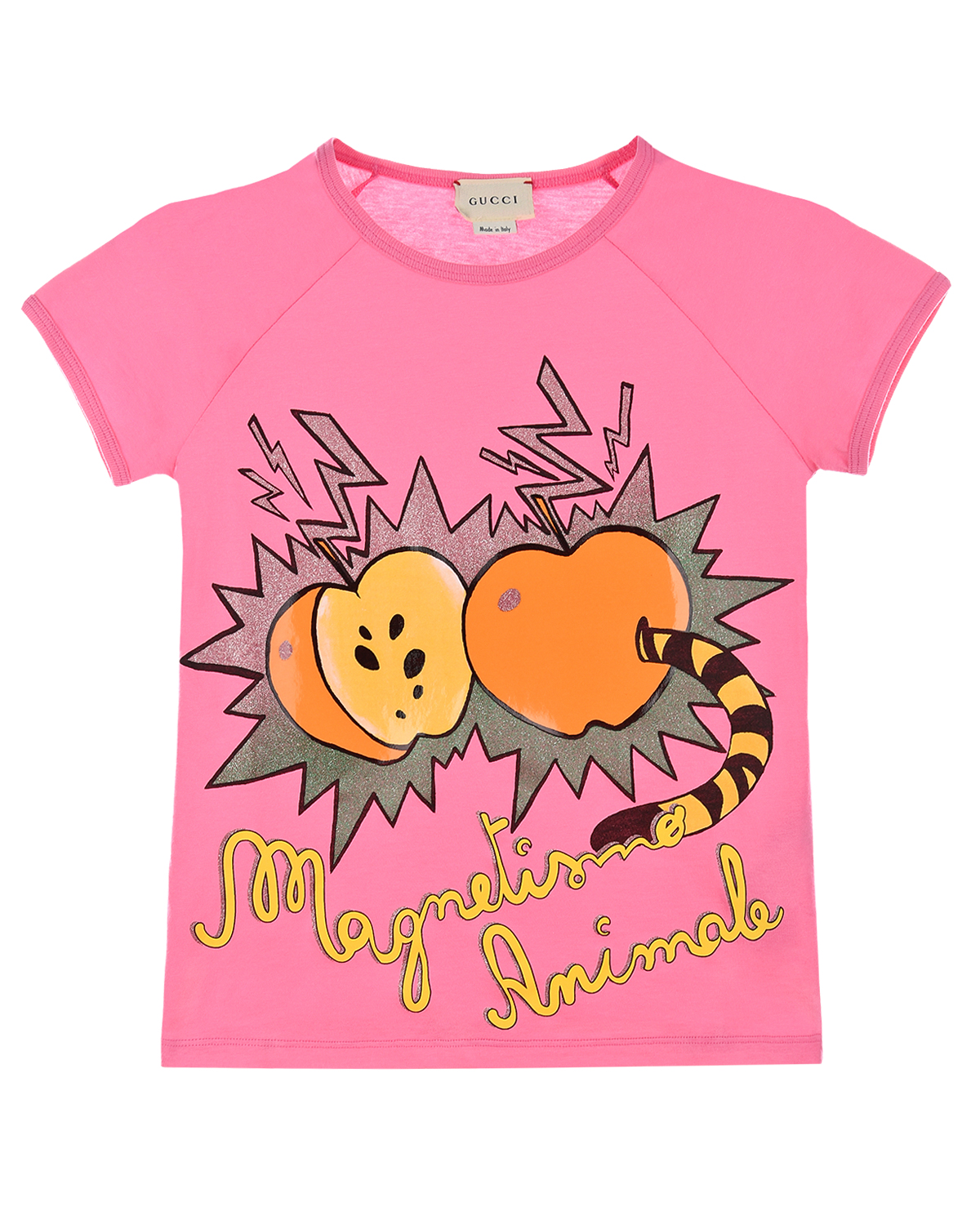 Розовая футболка с принтом "яблоки" GUCCI детская