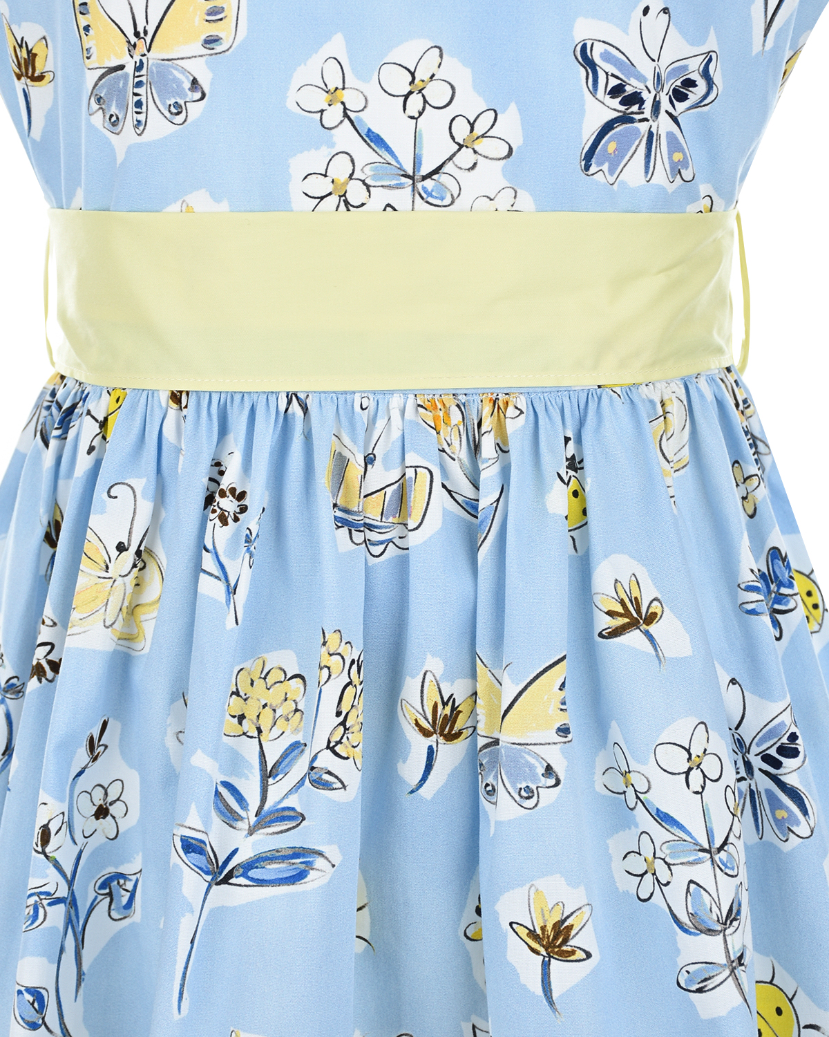 Голубое приталенное платье с цветочным принтом IL Gufo детское, размер 104 - фото 3