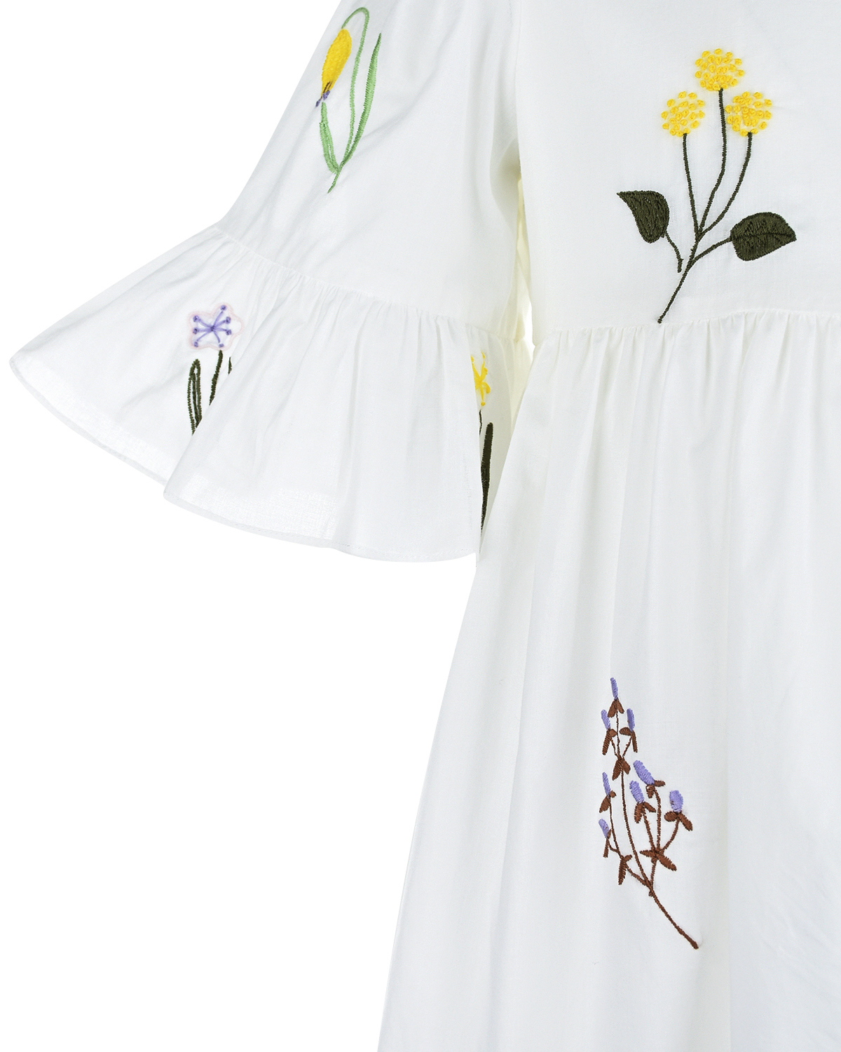Белое платье с вышитыми цветами IL Gufo детское, размер 80 - фото 3
