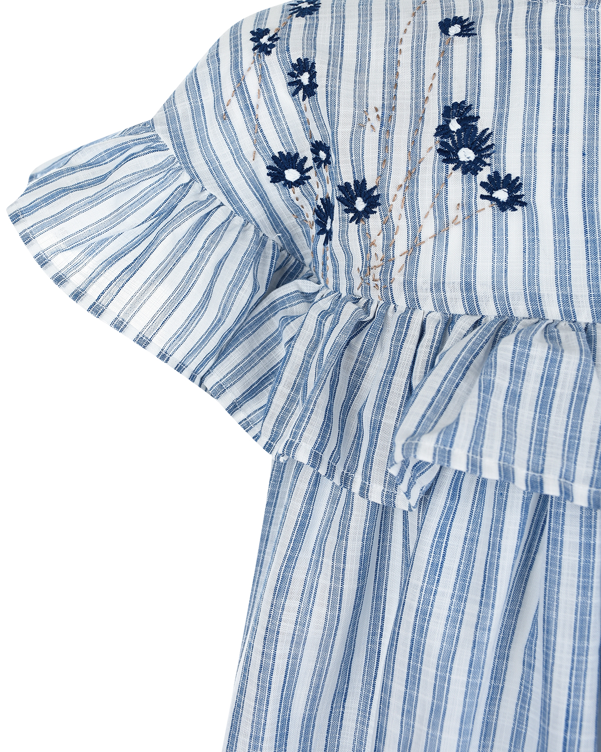 Платье в голубую полоску с вышивкой IL Gufo, размер 116, цвет голубой - фото 3