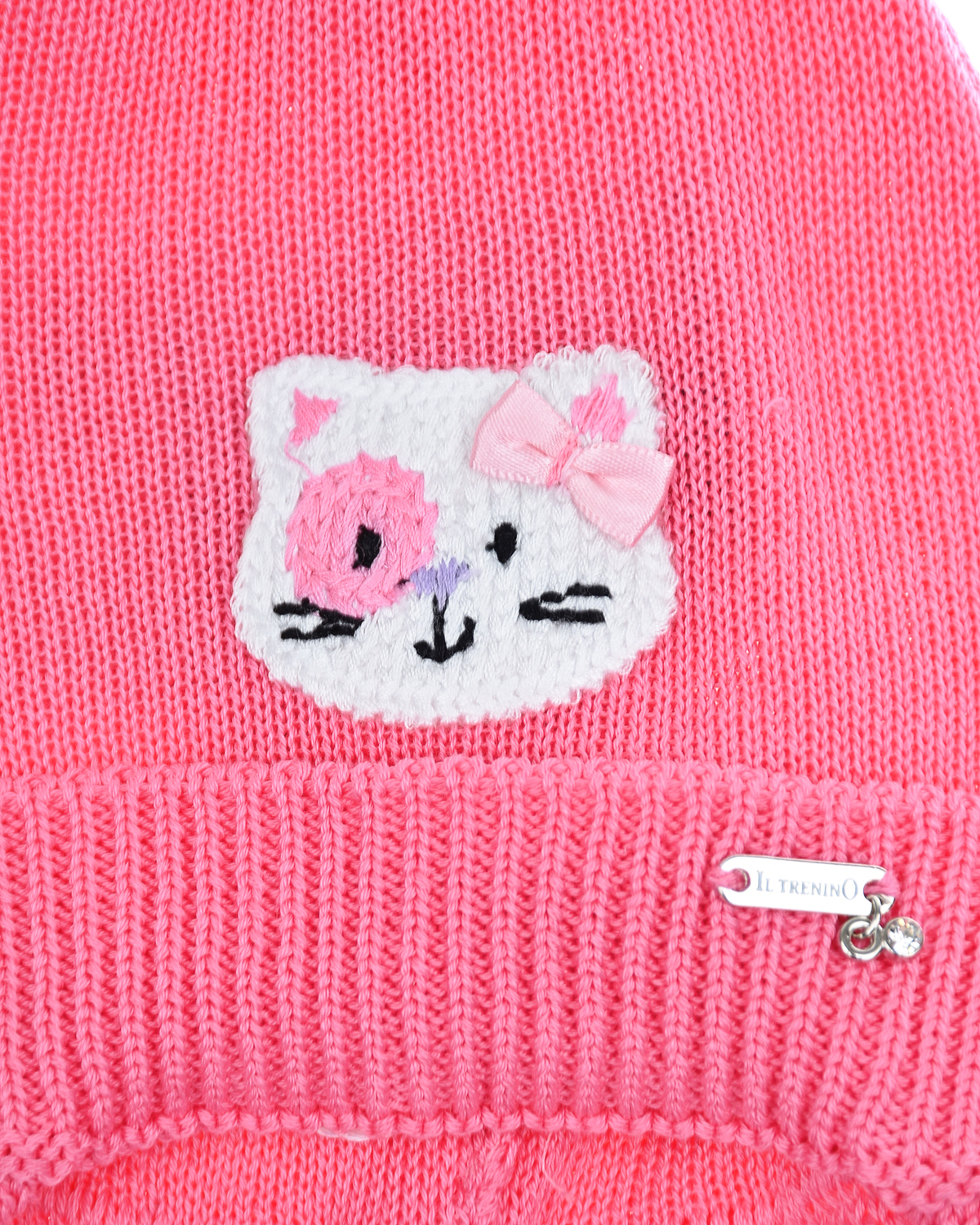 Розовая шапка с белым котенком Il Trenino детская, размер 49, цвет нет цвета - фото 3