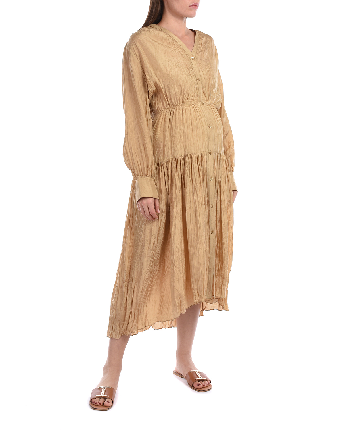 Бежевое платье из шелка Joseph, размер 40, цвет золотой - фото 5