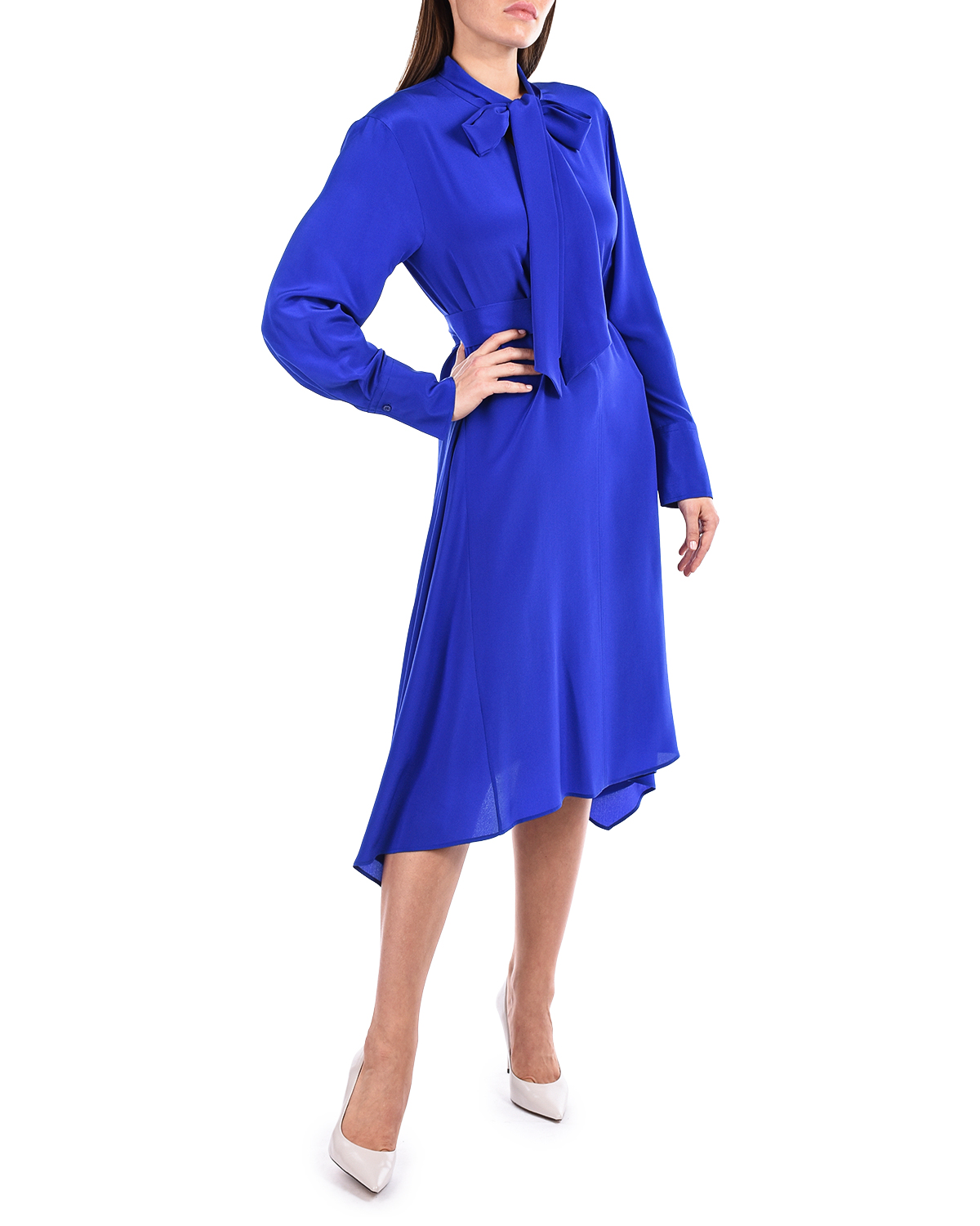 Синее шелковое платье с воротником-аскот Joseph - фото 3