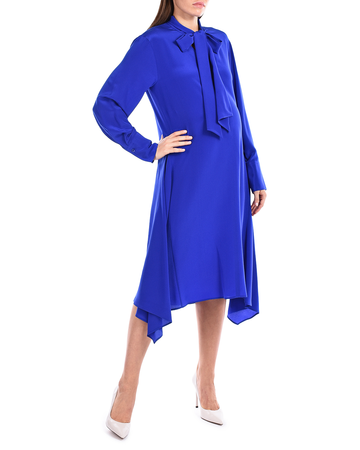 Синее шелковое платье с воротником-аскот Joseph - фото 5