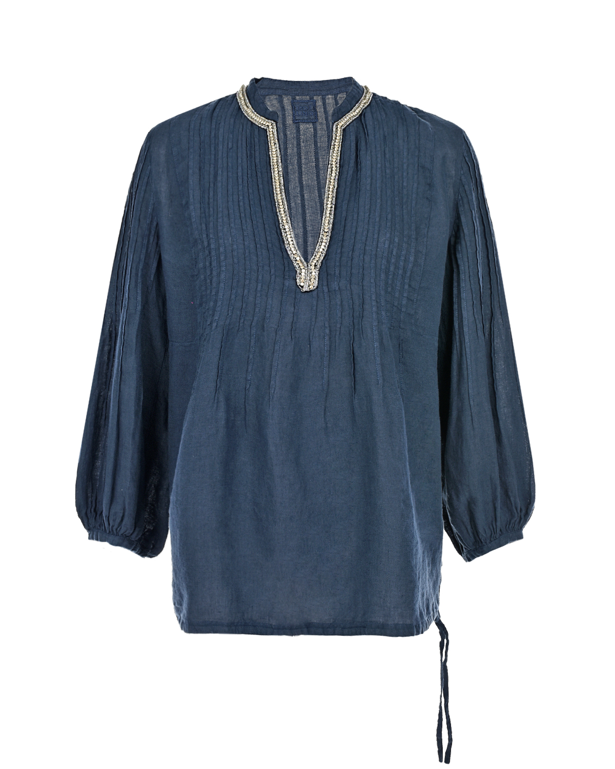 Темно-синяя льняная блуза с V-образным вырезом 120% Lino, размер 42, цвет нет цвета - фото 1