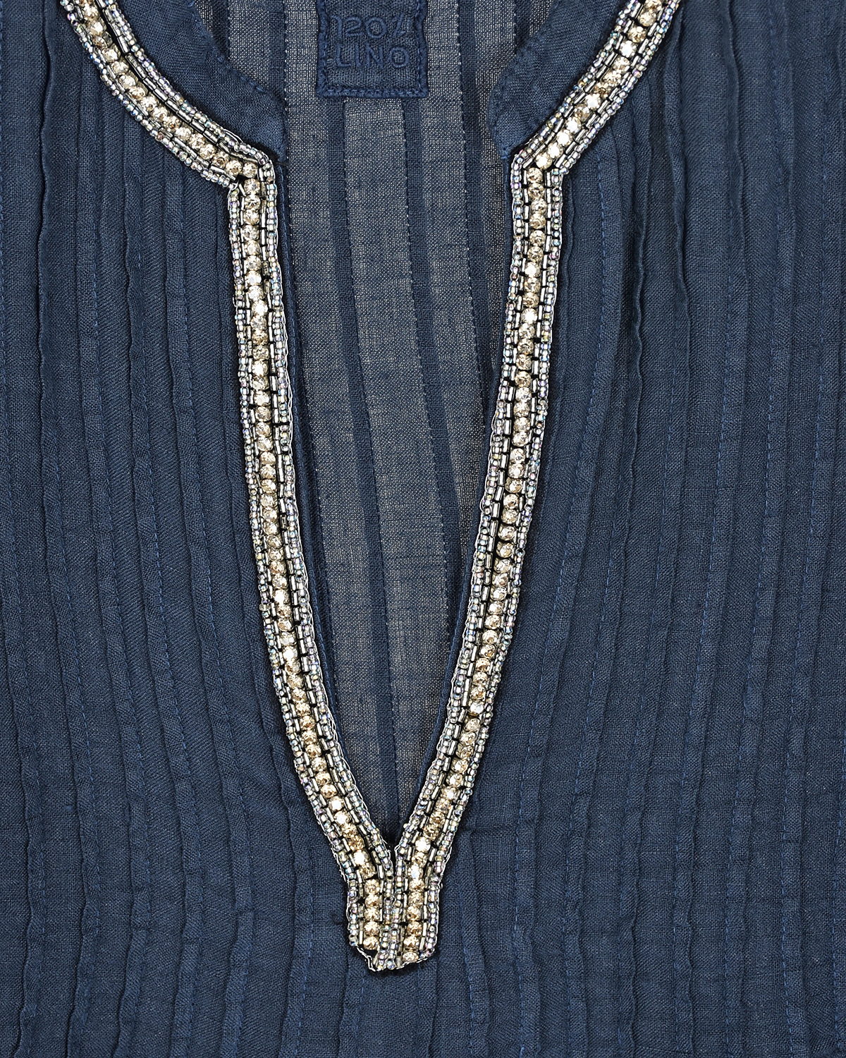 Темно-синяя льняная блуза с V-образным вырезом 120% Lino, размер 42, цвет нет цвета - фото 6