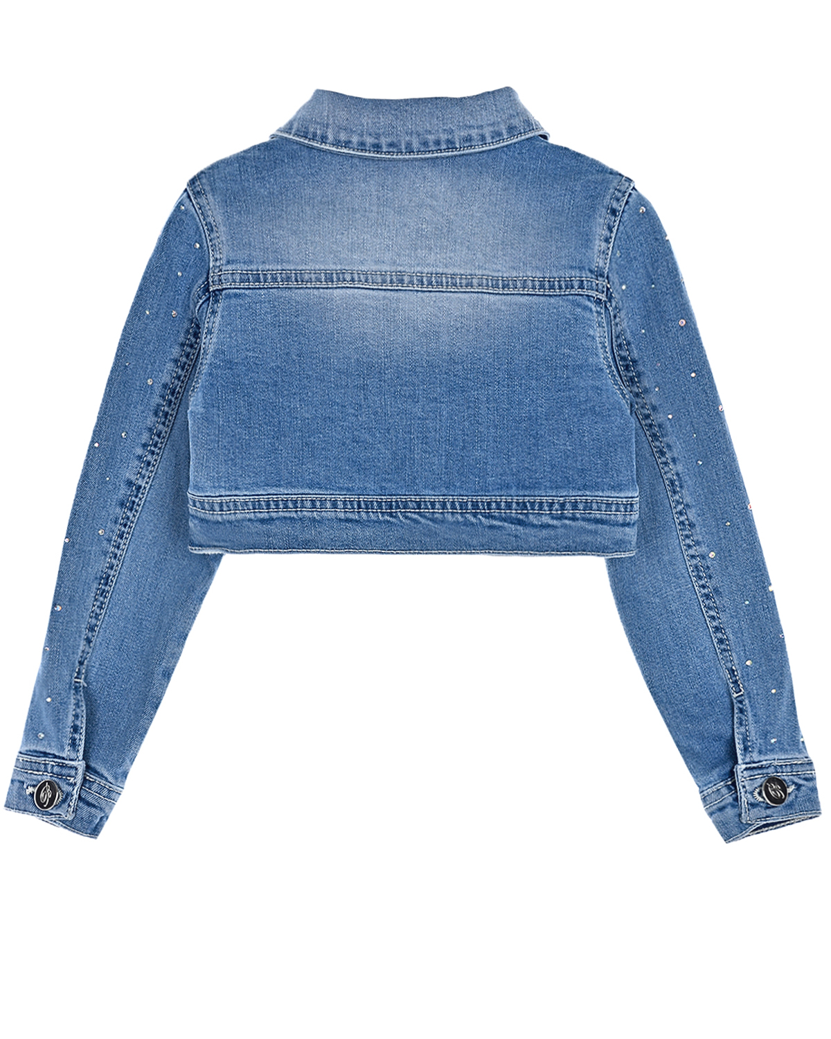 Укороченная джинсовая куртка с бусинами Miss Blumarine детская, размер 92, цвет синий - фото 2