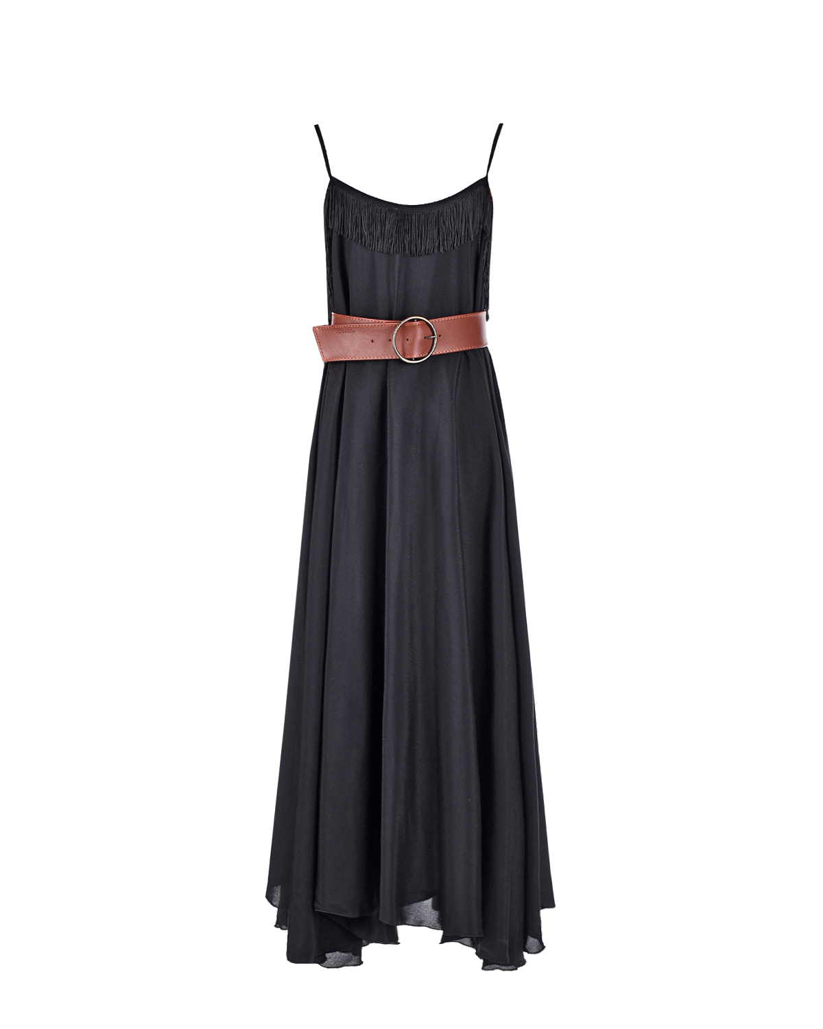 Черное платье из вискозы с бахромой Monnalisa, размер 164, цвет черный - фото 1