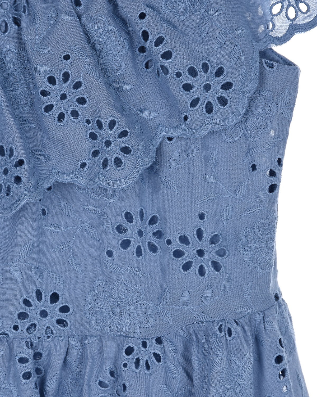 Платье на одно плечо с английской вышивкой Monnalisa детское, размер 140, цвет синий - фото 3