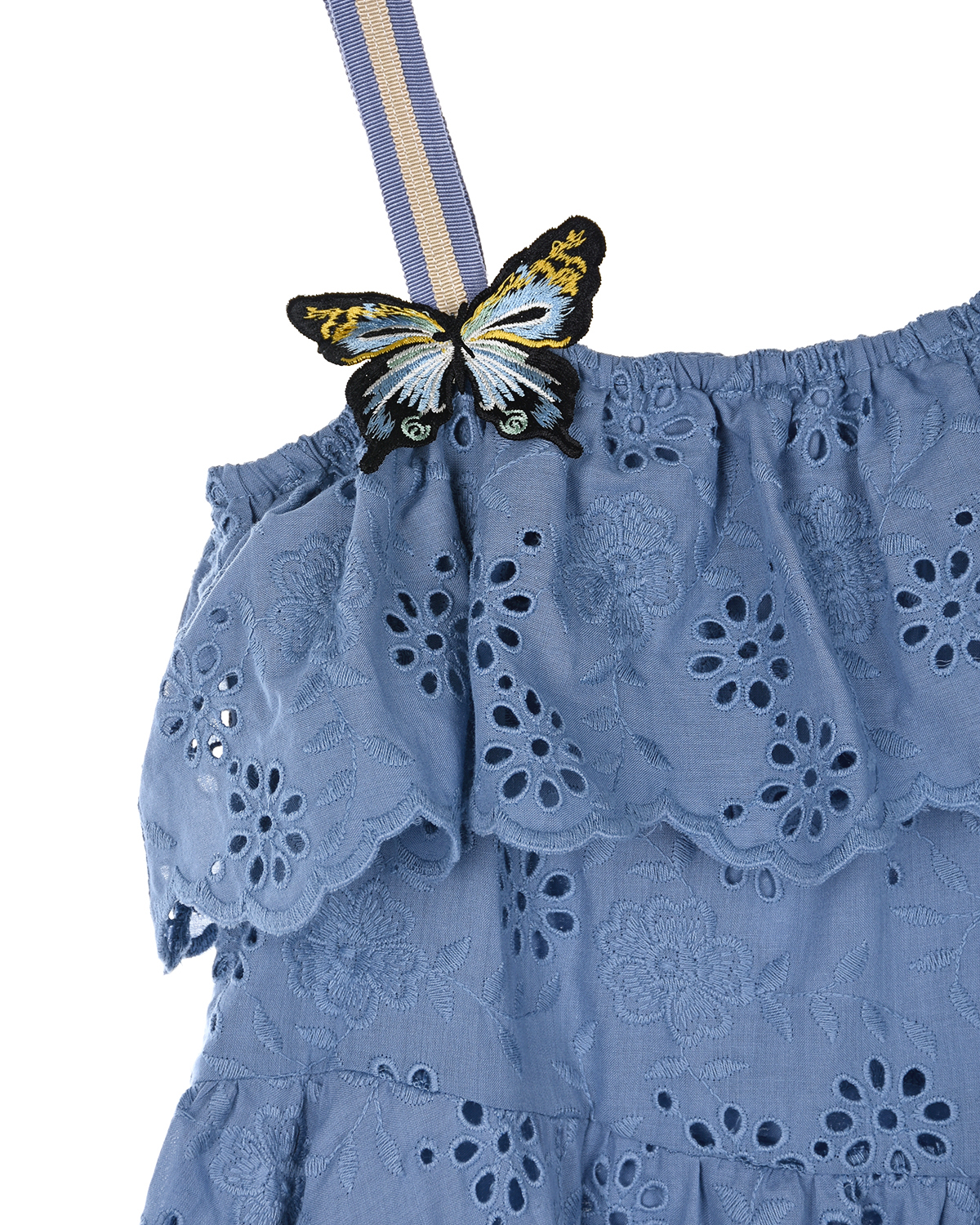 Платье на одно плечо с английской вышивкой Monnalisa детское, размер 140, цвет синий - фото 4
