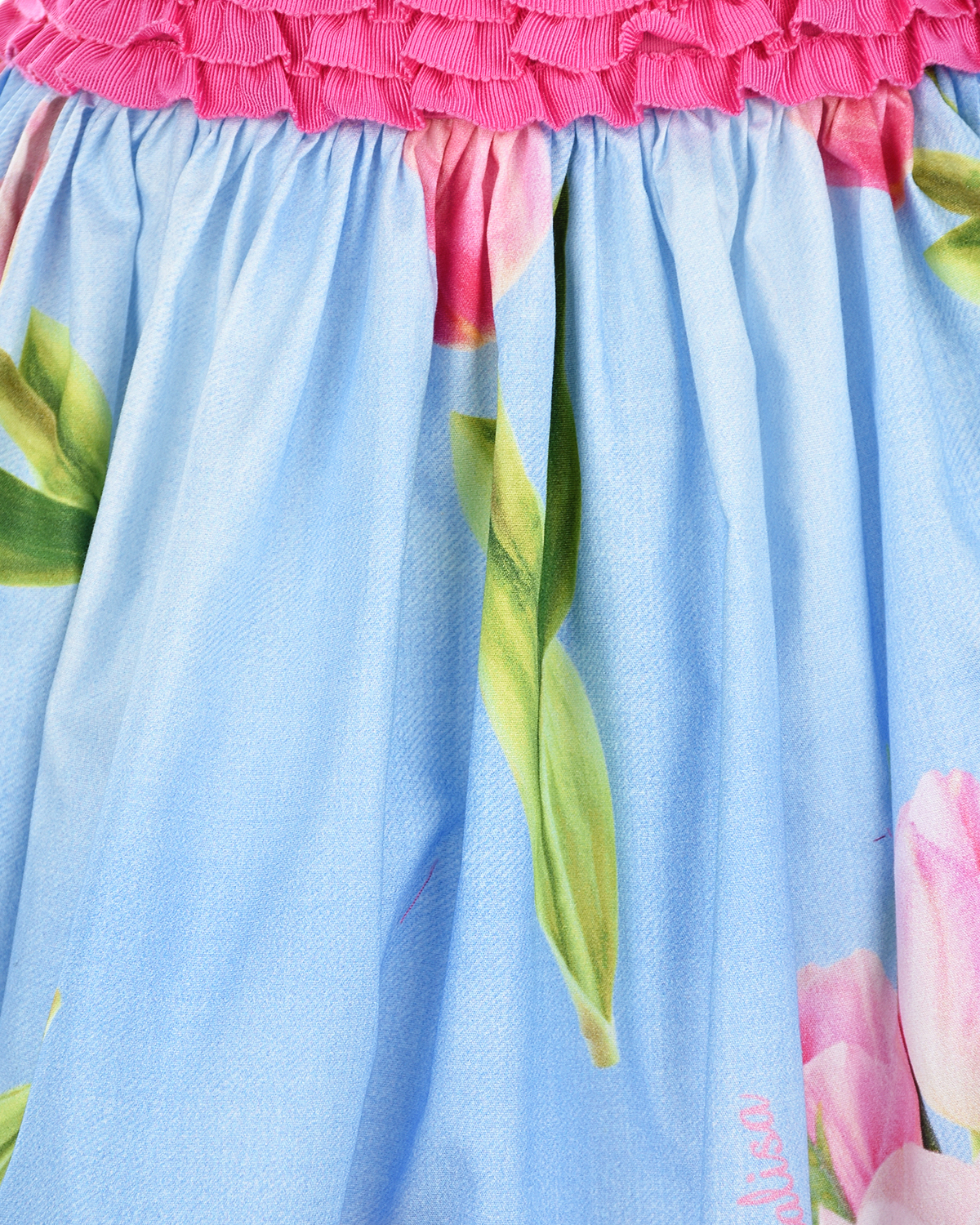 Голубая юбка с принтом "тюльпаны" Monnalisa детская, размер 116, цвет мультиколор - фото 4