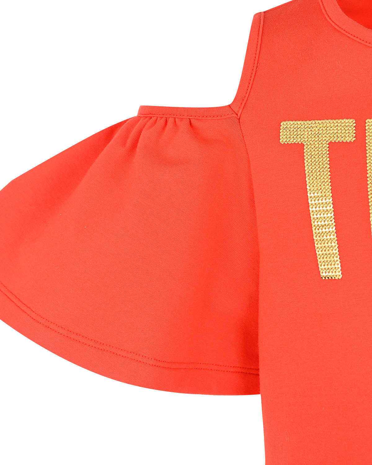 Красное платье с золотым принтом "TRICK OR CHIC" Moschino детское - фото 3