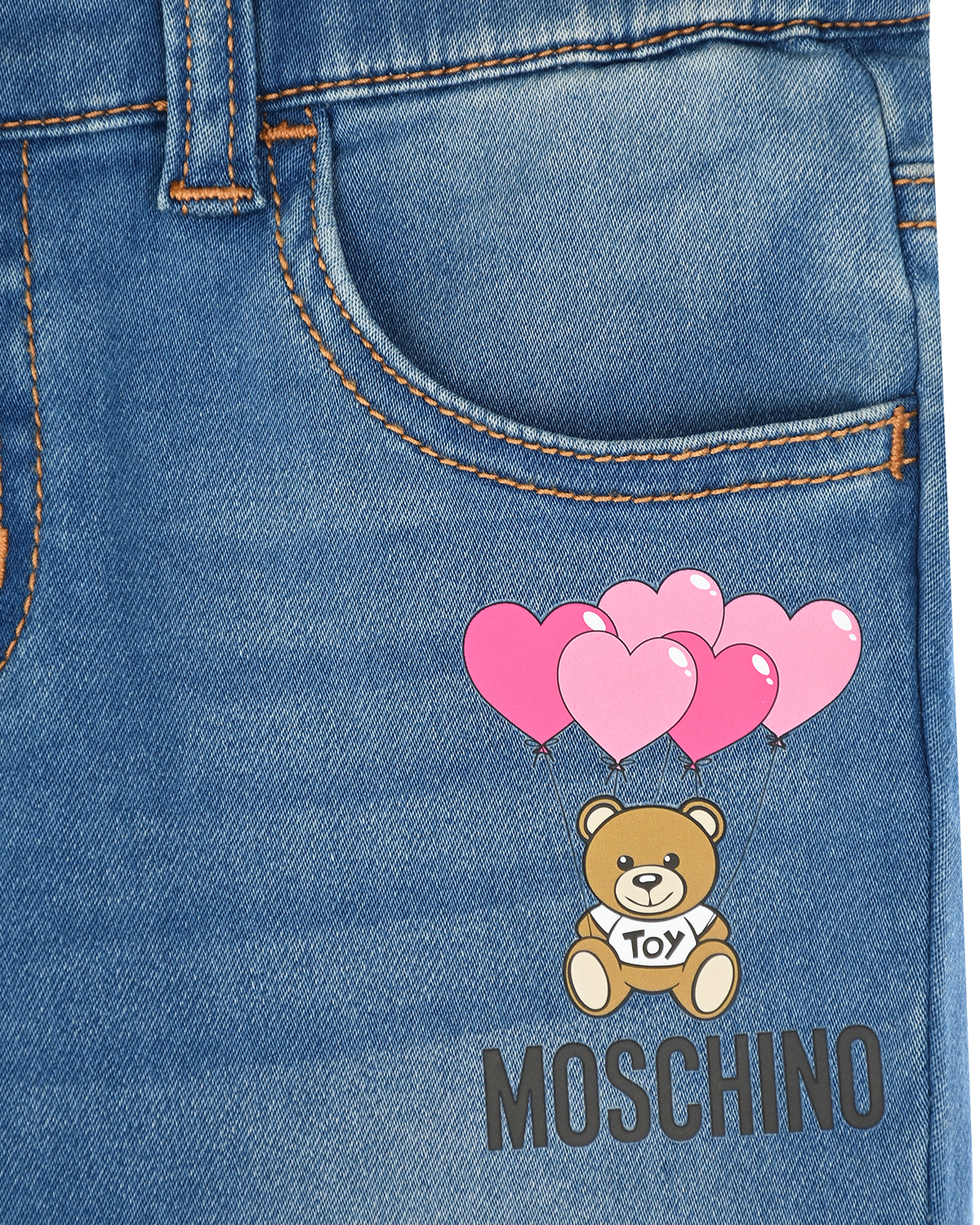 Голубые джинсы с принтом "медвежонок" Moschino детские - фото 3