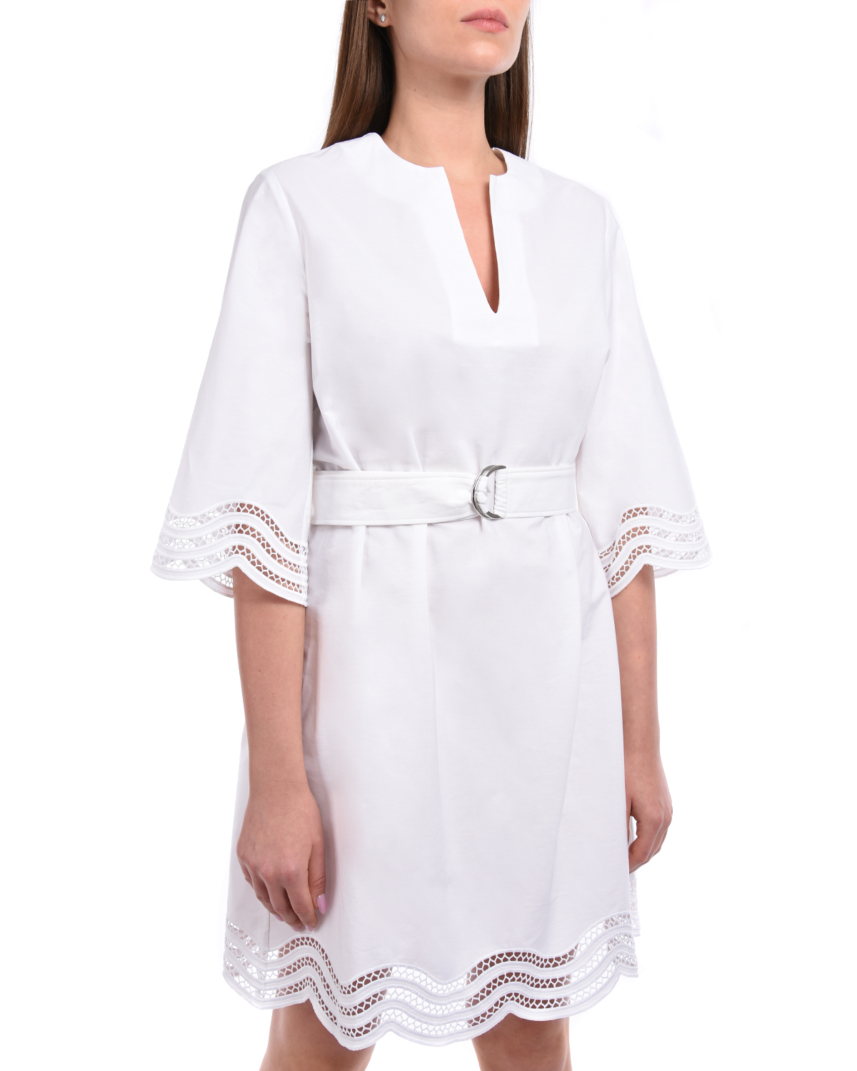 Платье с поясом и кружевной отделкой Parosh, размер 40, цвет белый - фото 6