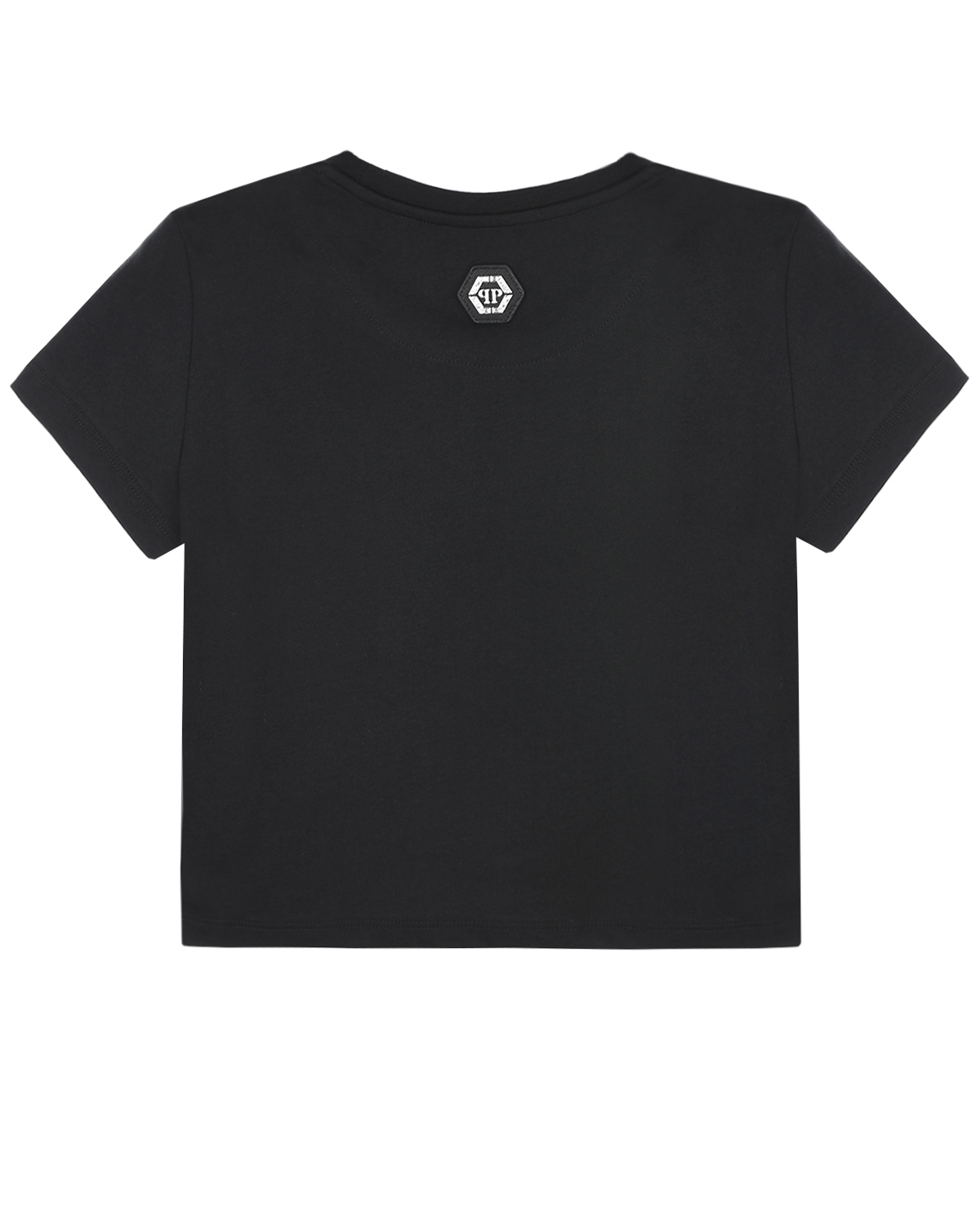 Укороченная футболка с серебристым декором Philipp Plein детская, размер 140, цвет черный - фото 2