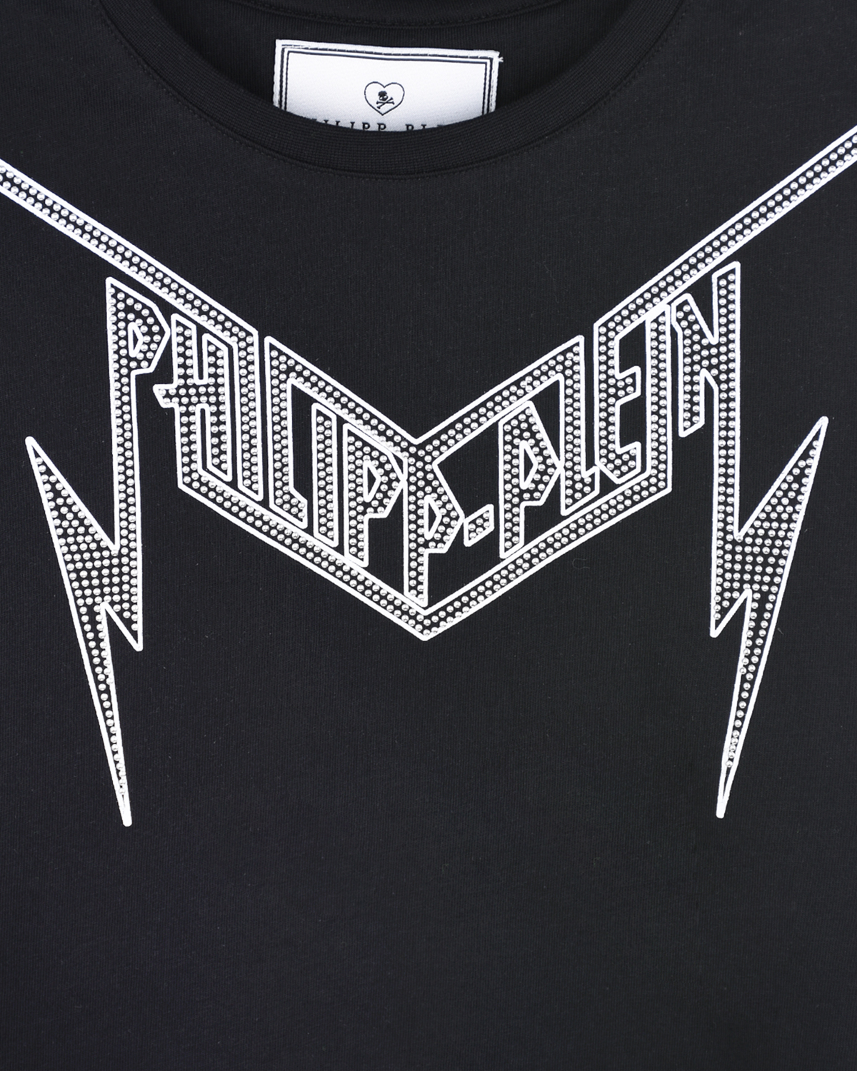 Укороченная футболка с серебристым декором Philipp Plein детская, размер 140, цвет черный - фото 3