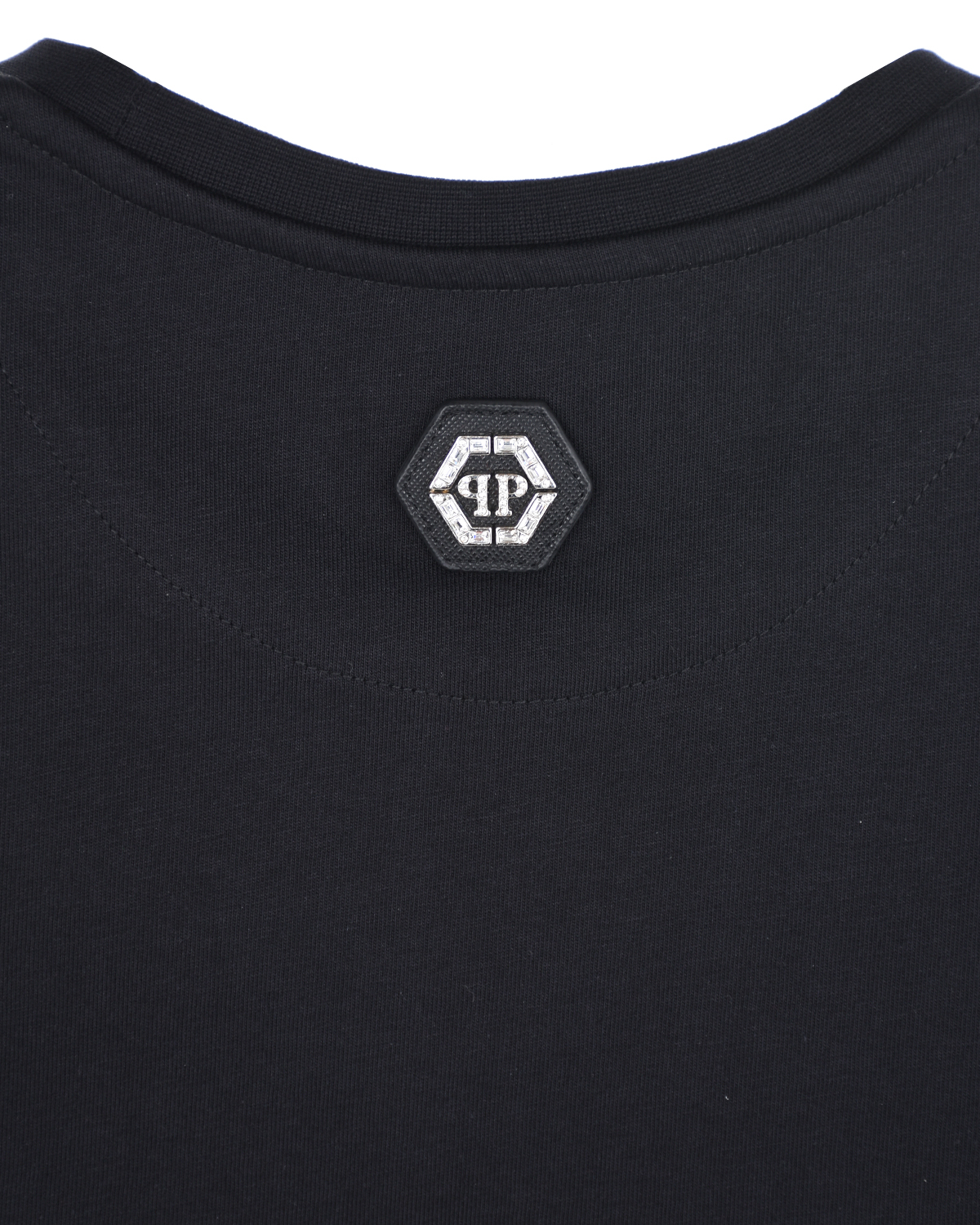 Укороченная футболка с серебристым декором Philipp Plein детская, размер 140, цвет черный - фото 4