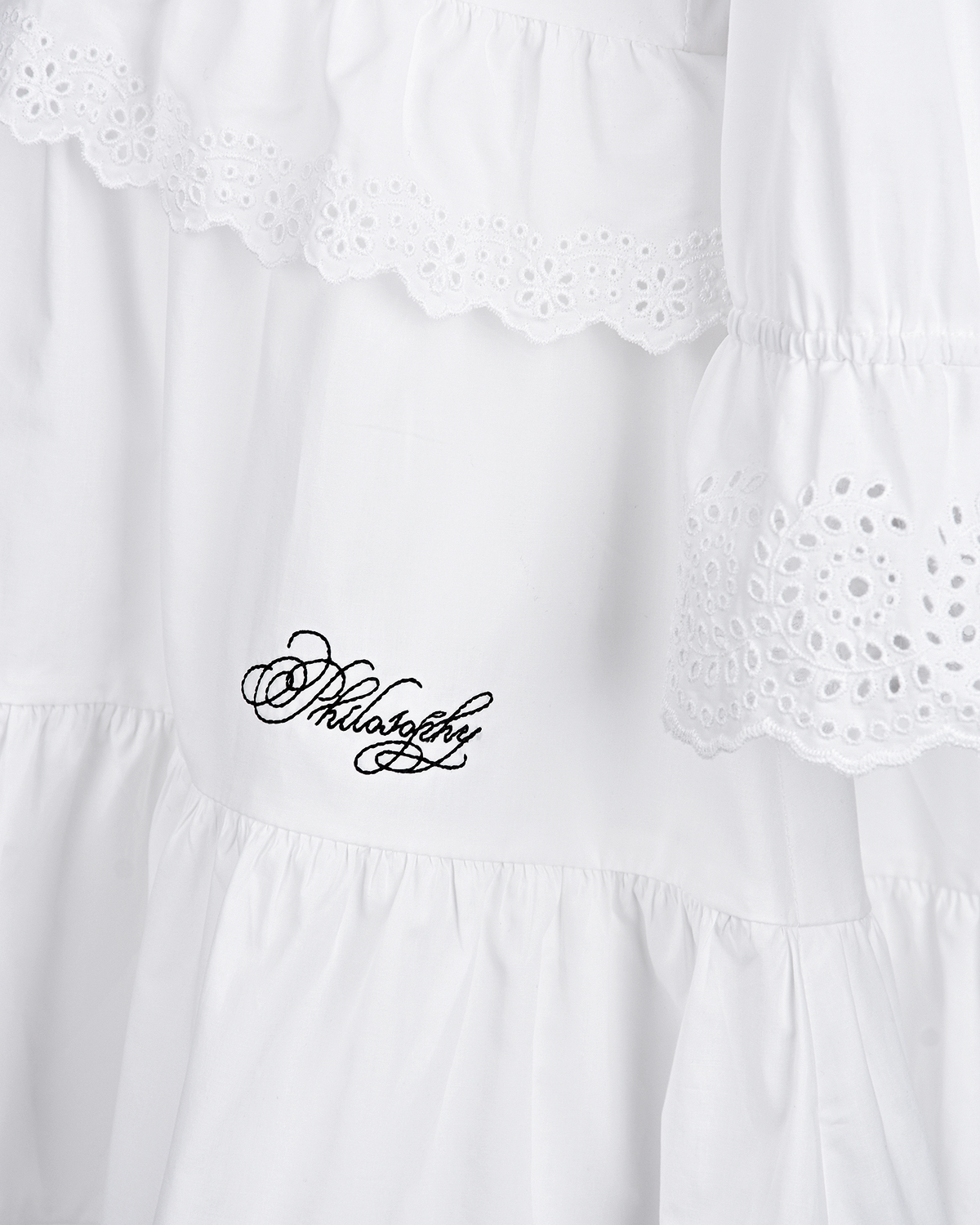 Белое платье с кружевом и оборками Philosophy детское, размер 140, цвет белый - фото 4