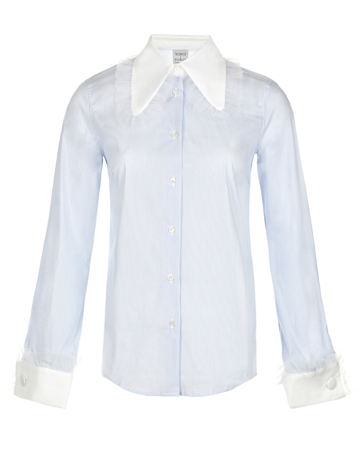 Рубашка в тонкую бело-голубую полоску Sara Roka, размер 40, цвет белый - фото 1