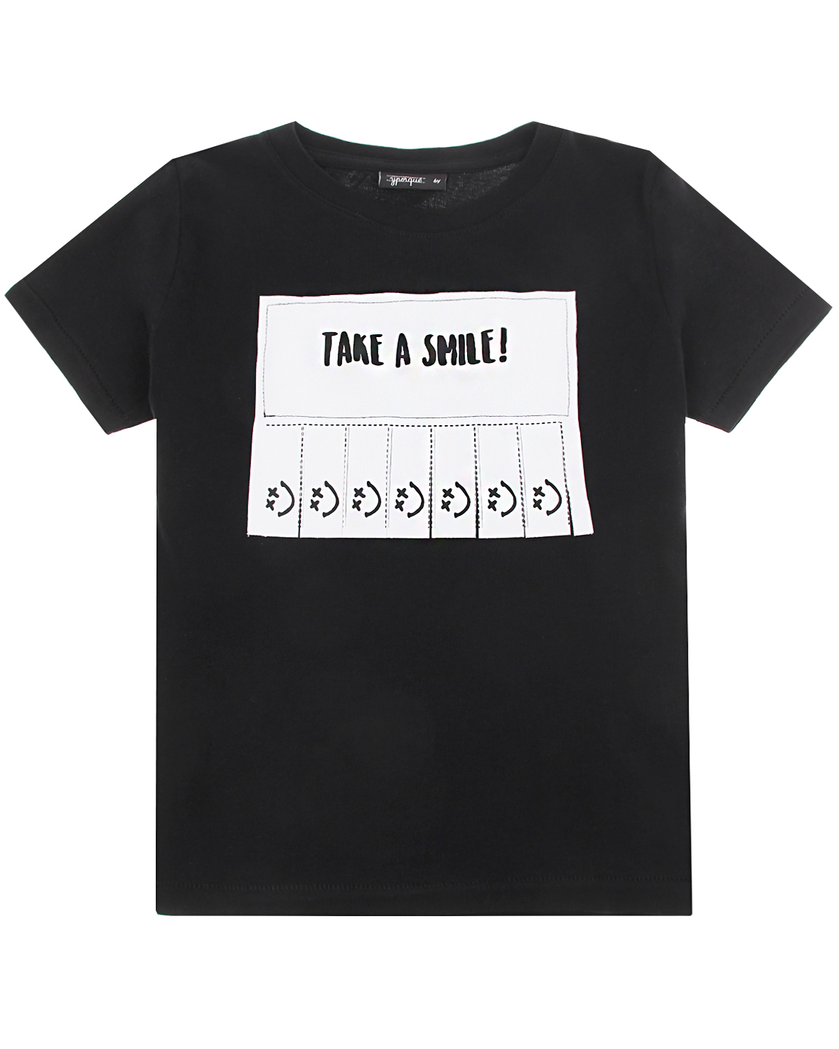 Черная футболка с принтом "take a smile" Yporque детская, размер 116, цвет черный - фото 1
