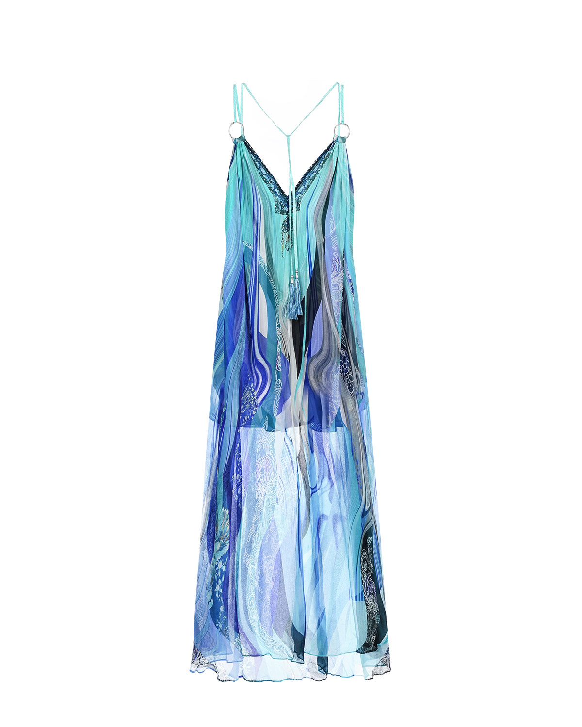 Платье с глубоким вырезом и отделкой стразами Camilla, размер unica, цвет голубой - фото 2