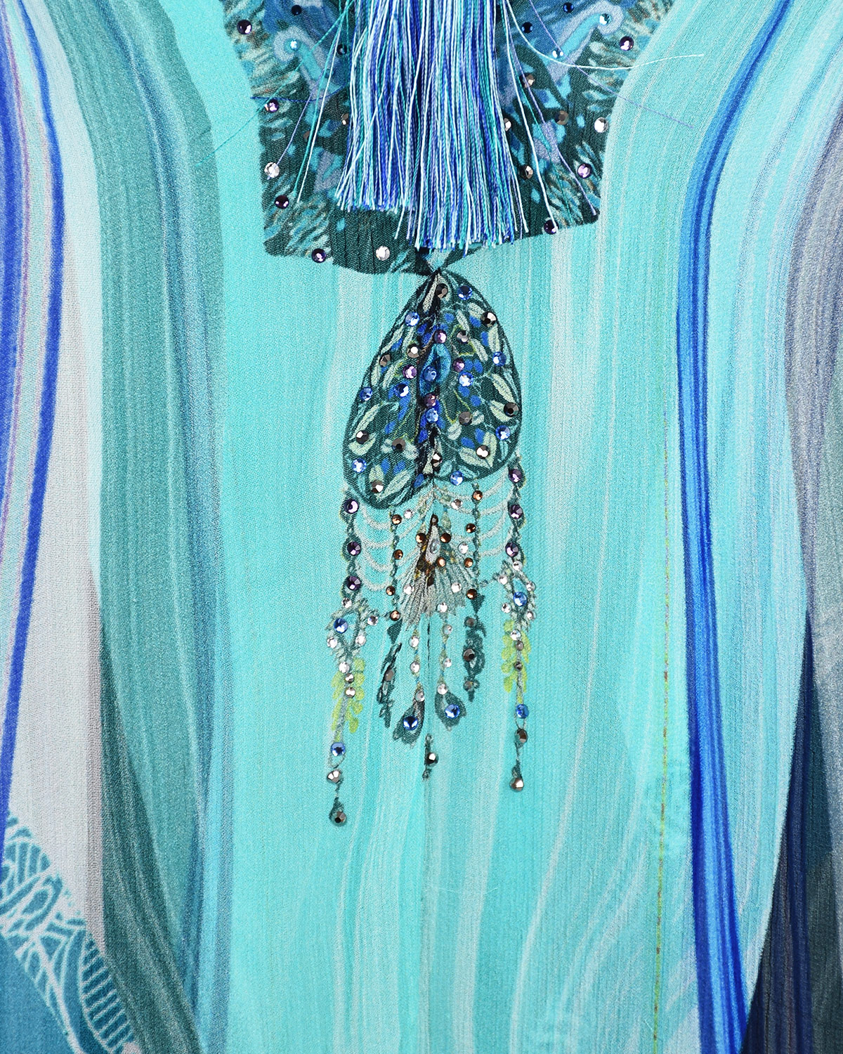 Платье с глубоким вырезом и отделкой стразами Camilla, размер unica, цвет голубой - фото 3
