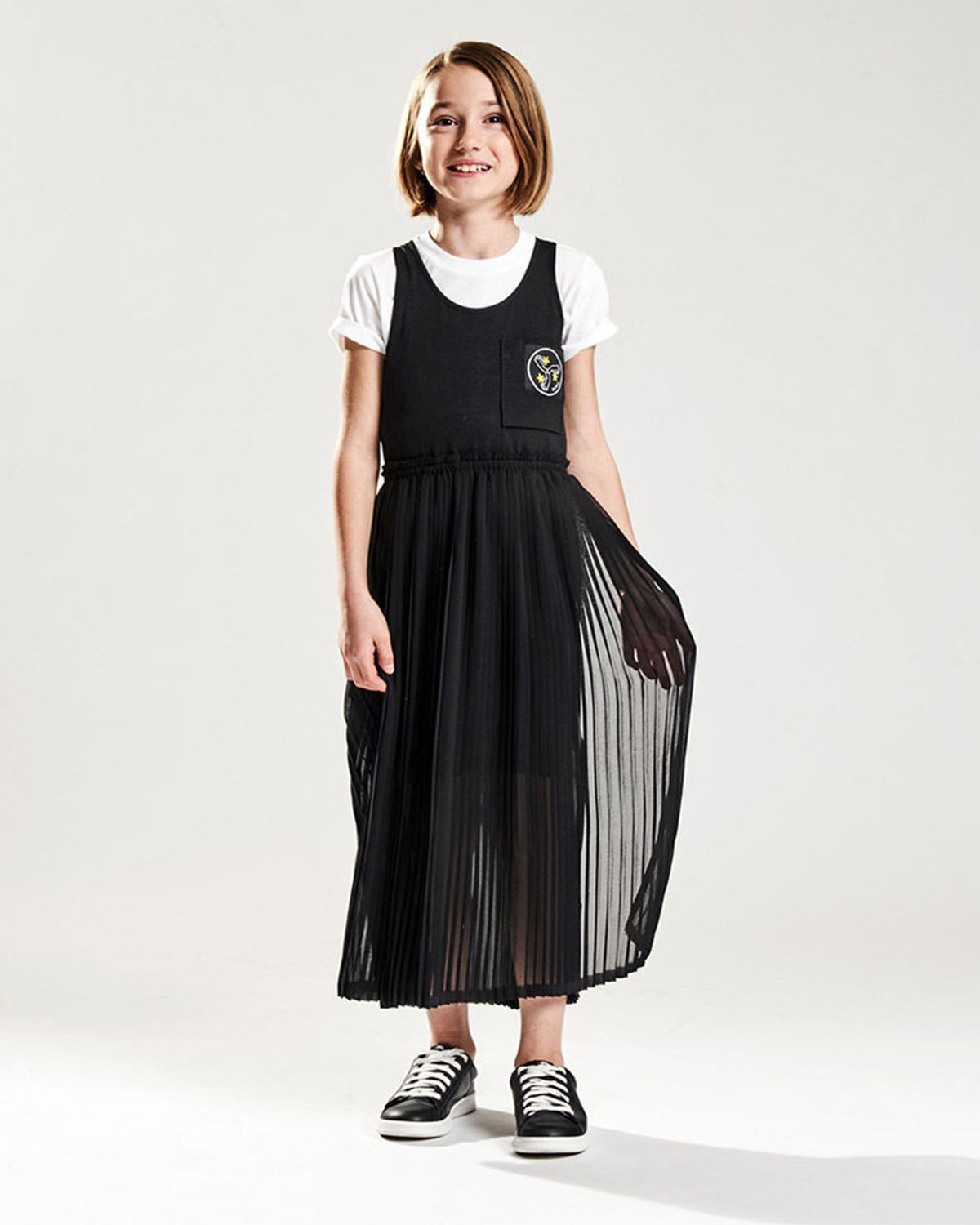 Платье с плиссированной юбкой и патчами Diesel детское, размер 176, цвет черный - фото 2